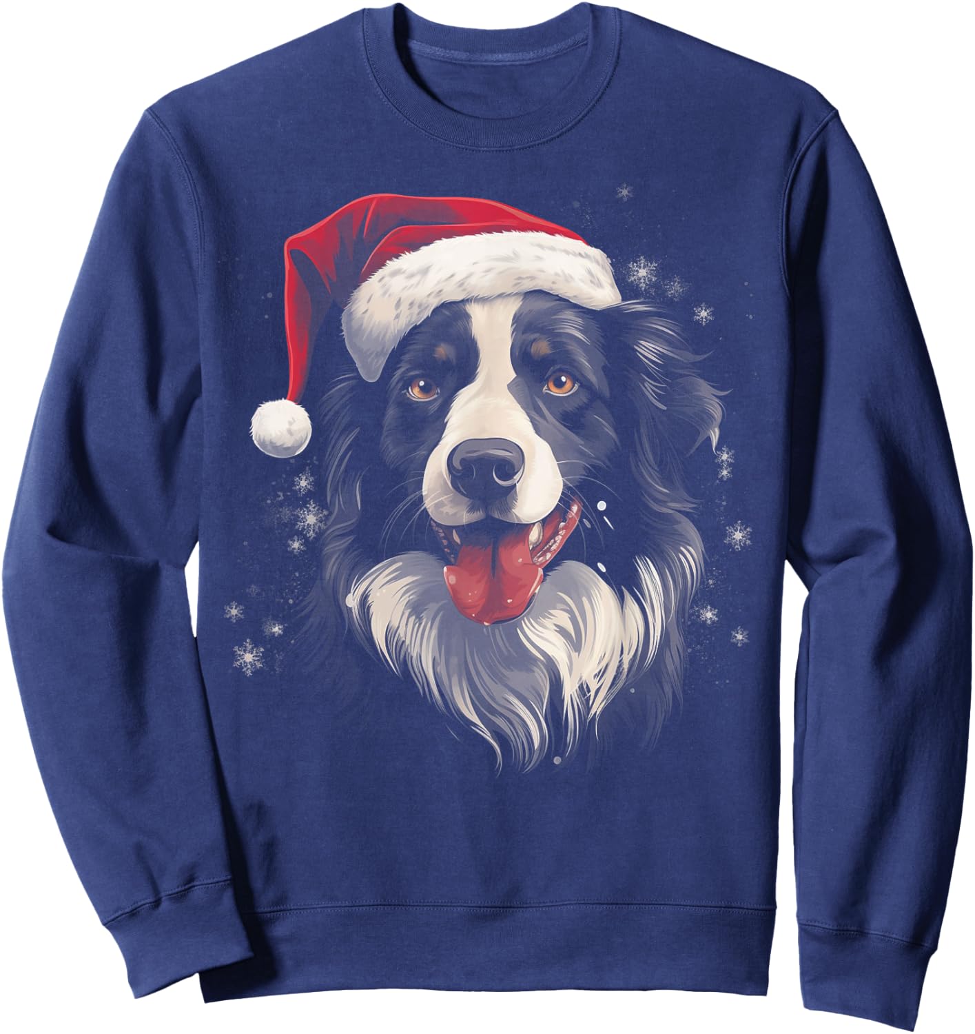 Border Collie Dog Funny Christmas Santa Hat Tree Matching Sweatshirt - Sweatshirt | Navy