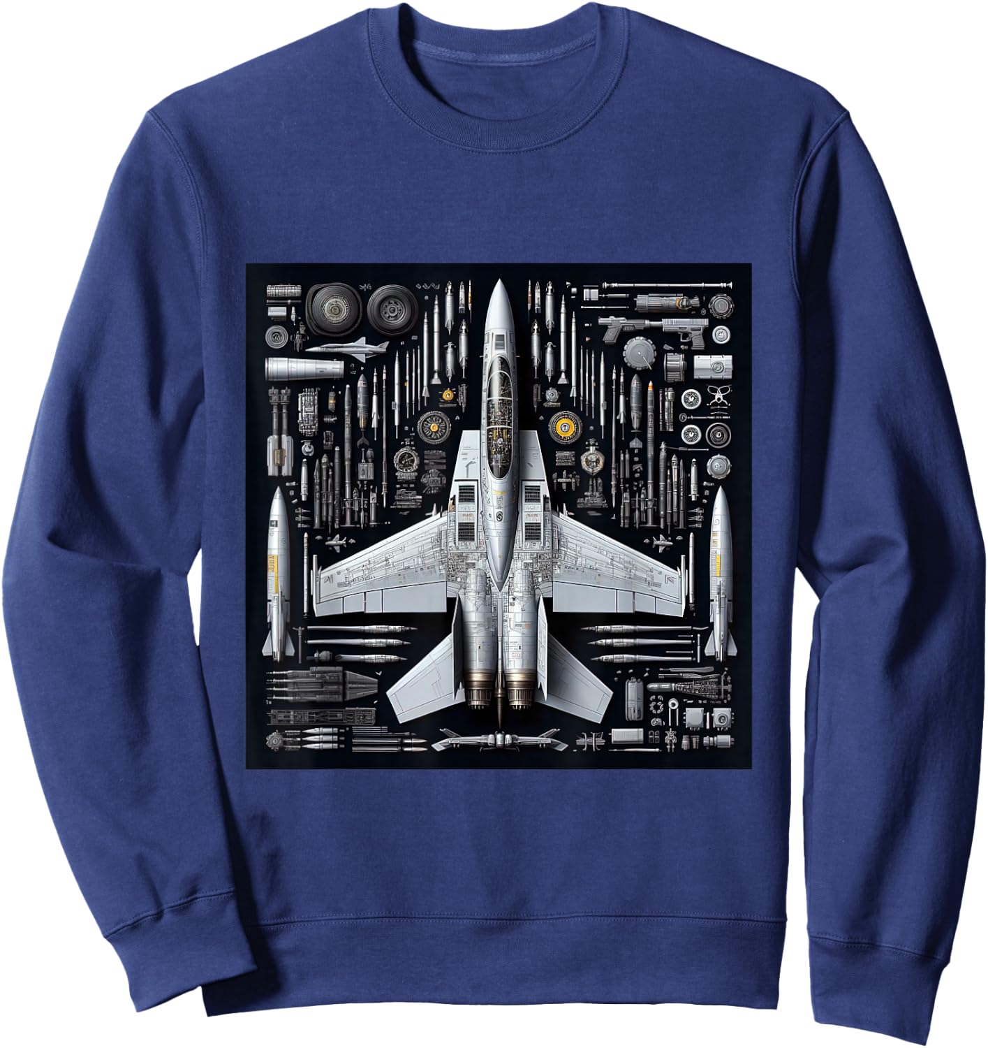 F-14 Tomcat Fighter Jet Anatomy Blueprint Military Aviation Sweatshirt - Sweatshirt | Navy