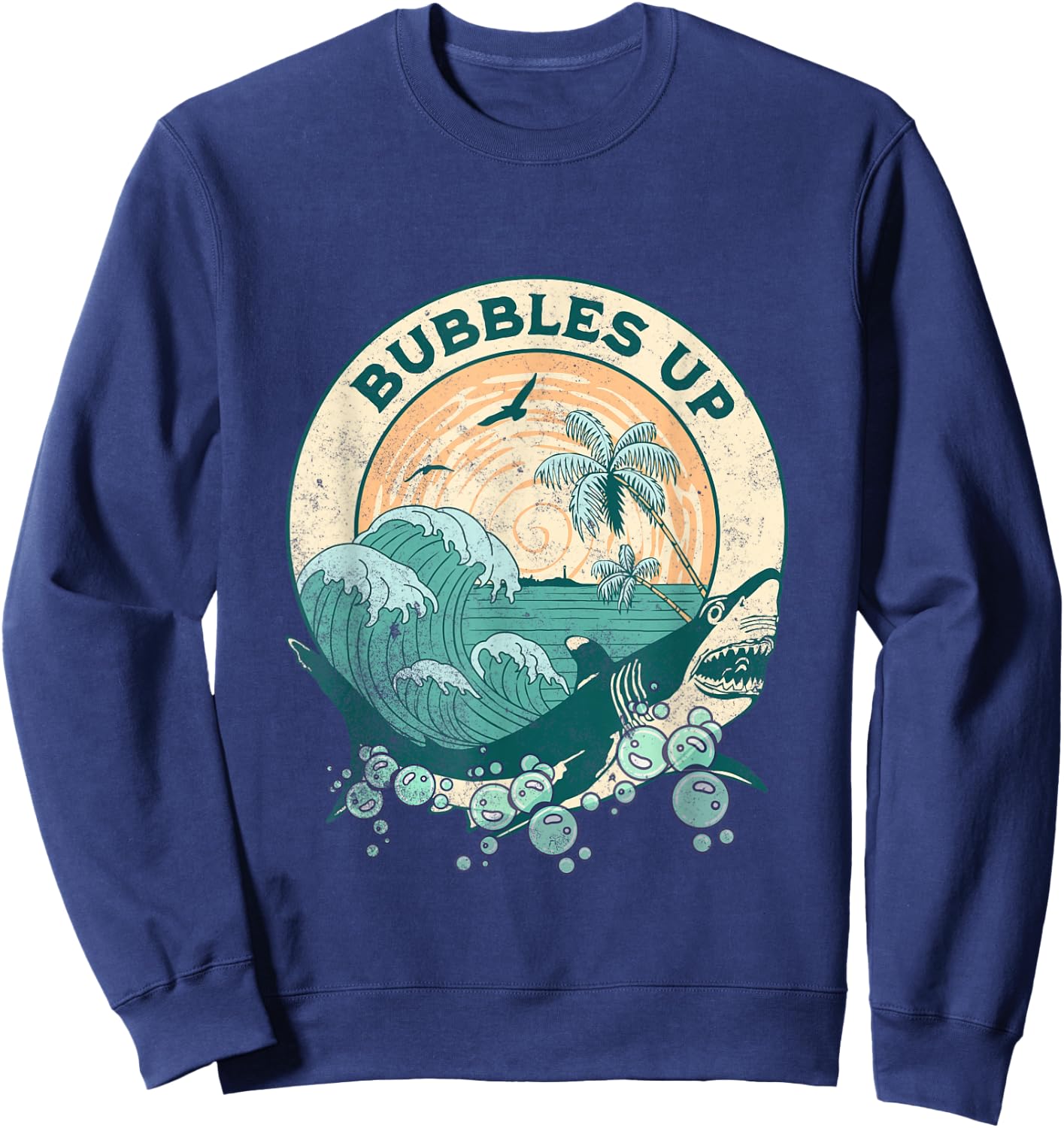 Cool Vintage Bubbles Up Shark Women And Kids Sweatshirt - Sweatshirt | Navy