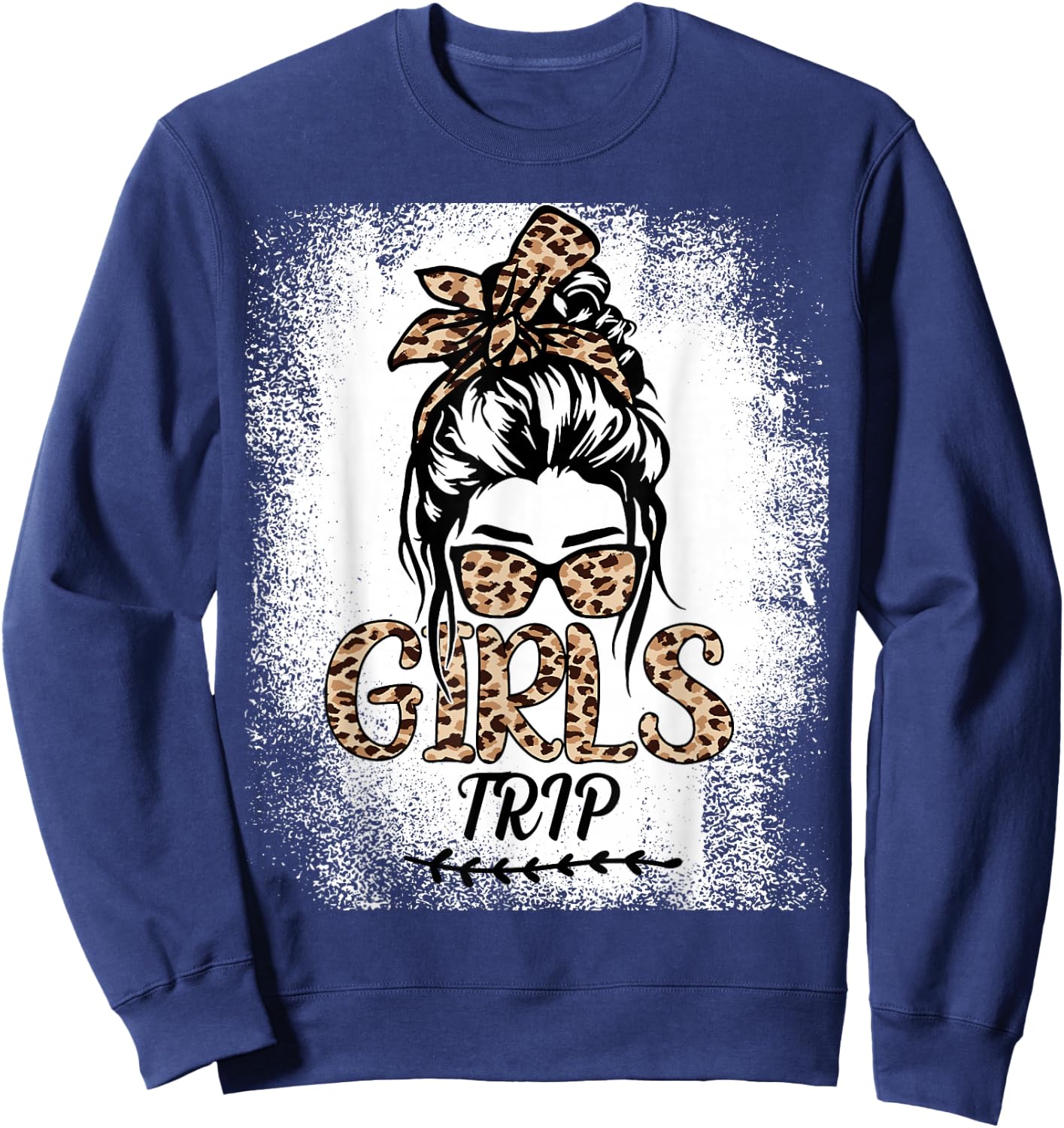Girls Trip 2026 Messy Bun Leopard Best Friend Summer Party Sweatshirt - Sweatshirt | Navy