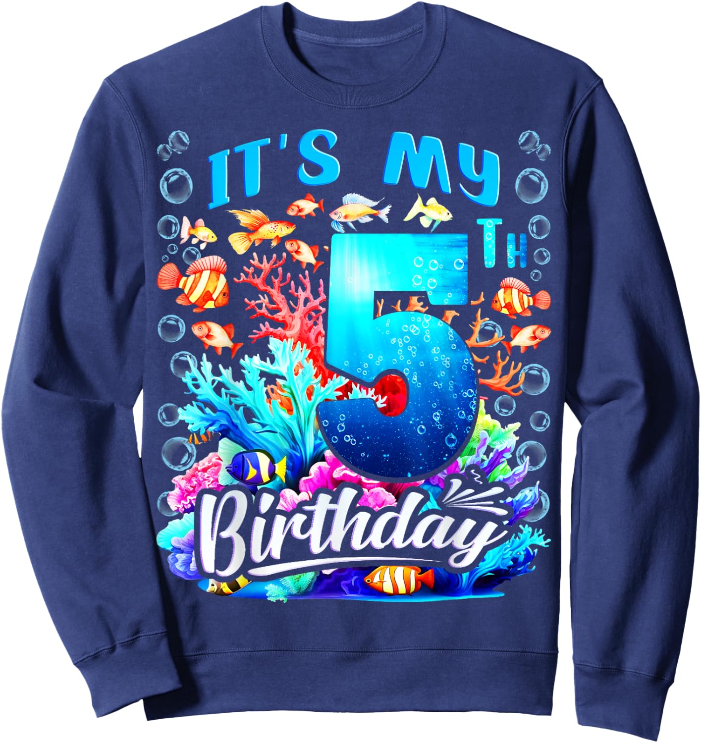 It's My 5th Birthday Boy Sea Fish Ocean Animals Aquarium Sweatshirt - Sweatshirt | Navy