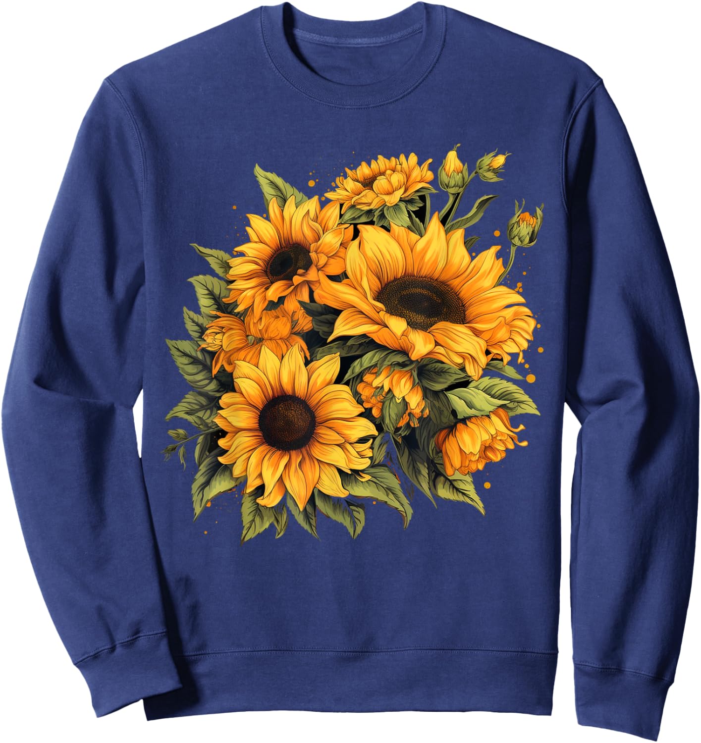 Yellow Sunflowers Cute summer flowers Floral Positivity Sweatshirt - Sweatshirt | Navy