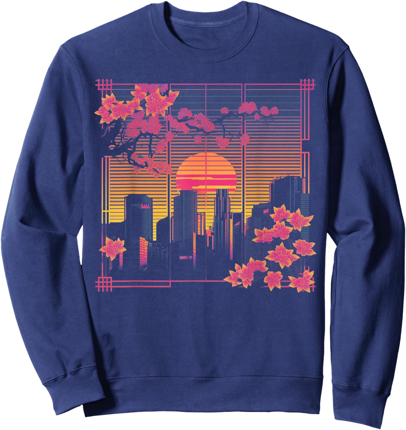 Cherry Blossom Japanese Japan Tokyo Vaporwave Synthwave 80s Sweatshirt - Sweatshirt | Navy