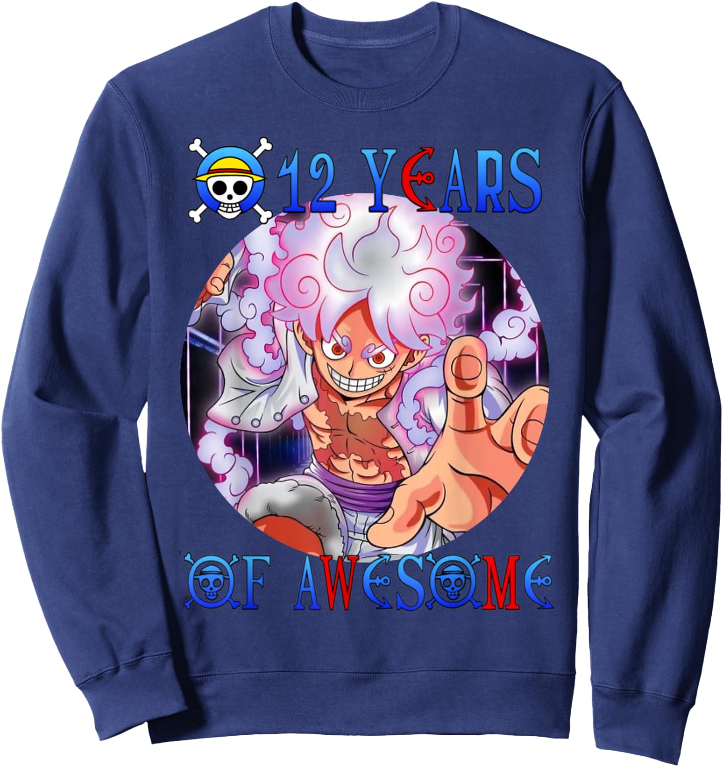 12 Years Of Awesome 12th Birthday Anime Birthday Theme Sweatshirt - Sweatshirt | Navy
