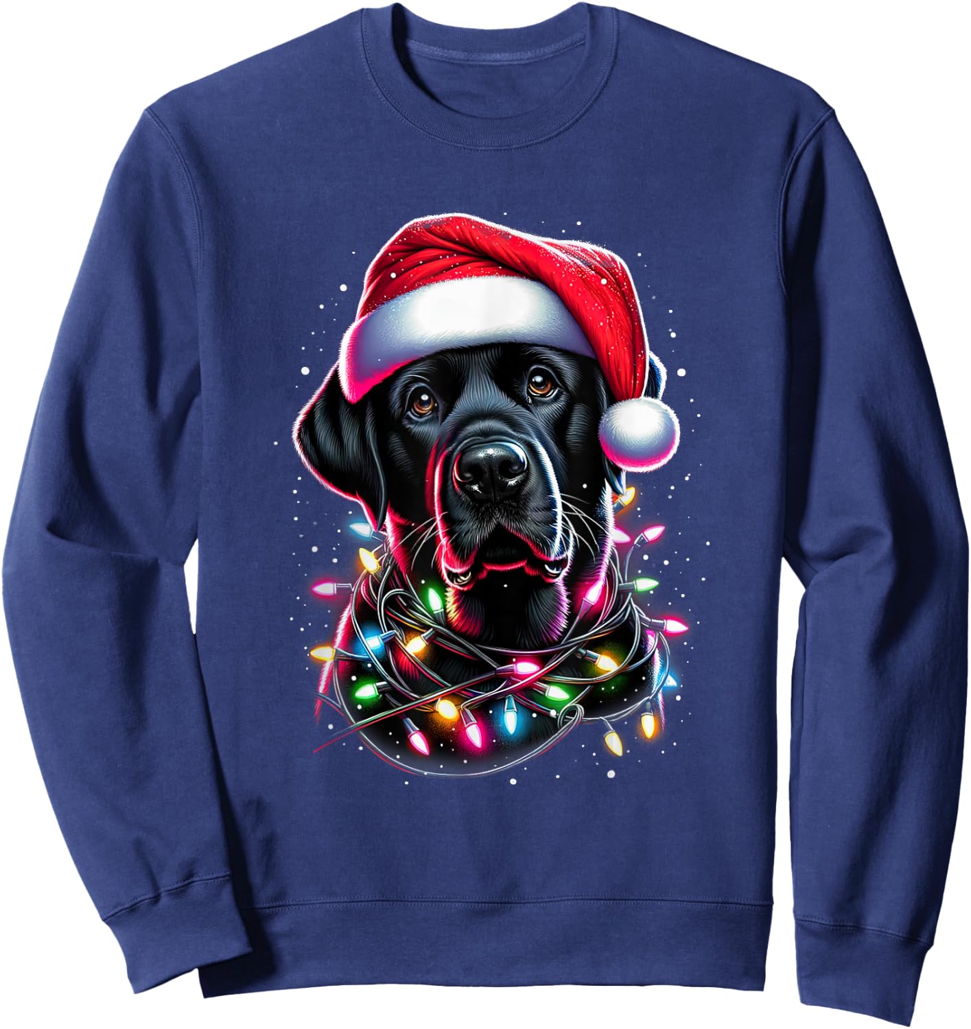 Black Lab Labrador Christmas Tree Light Pajama Dog Xmas Sweatshirt - Sweatshirt | Navy