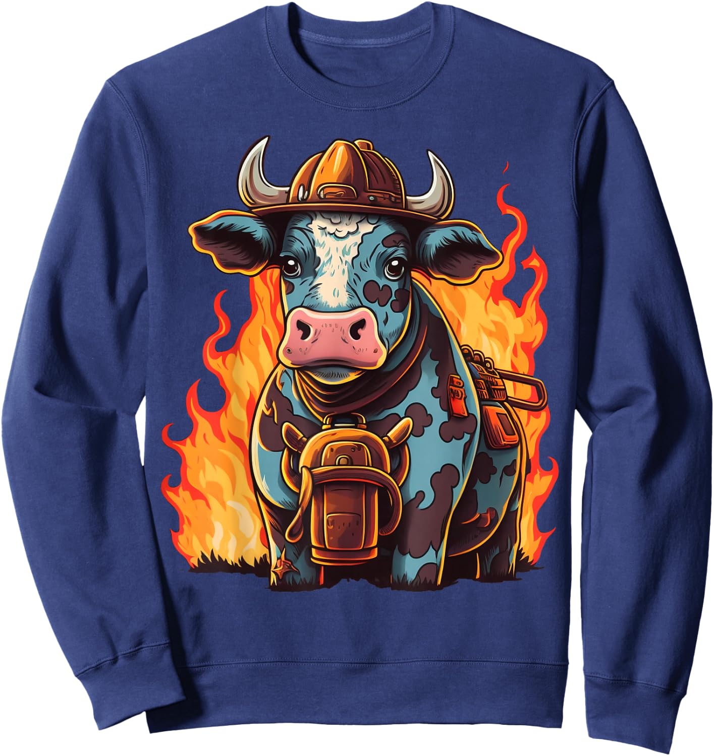 Cattle Fireman on Firefighter Cow Sweatshirt - Sweatshirt | Navy