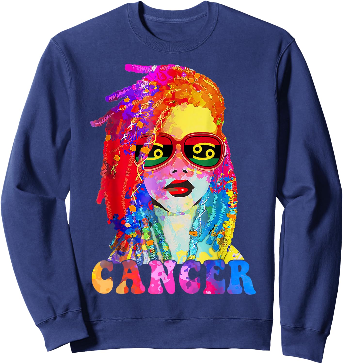 Cancer Loc'd Woman Black Queen Art Zodiac Birthday Sweatshirt - Sweatshirt | Navy
