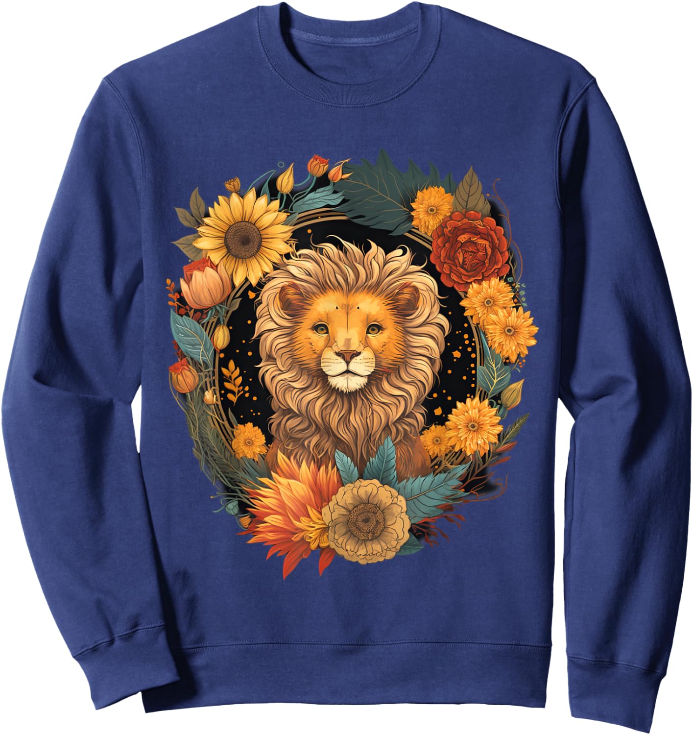 Sunflower Hippie Floral Lion Sweatshirt - Sweatshirt | Navy