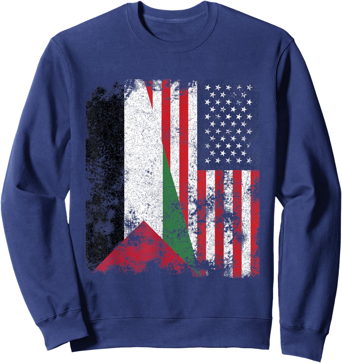 Palestine USA Flag Distressed - Half American Sweatshirt - Sweatshirt | Navy