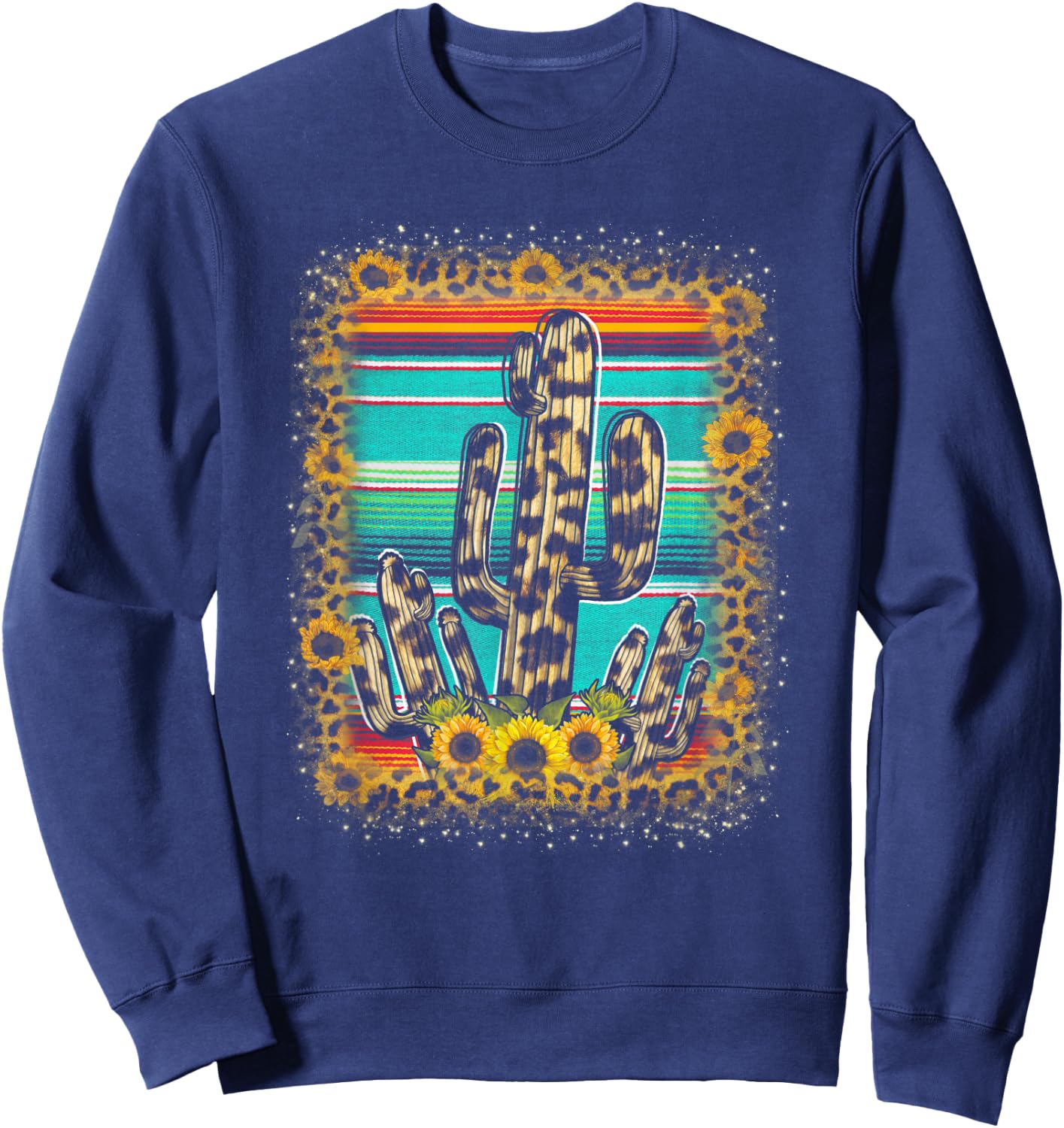 Cowhide Texas Cactus Serape Western Rodeo Horse Lovers Sweatshirt - Sweatshirt | Navy