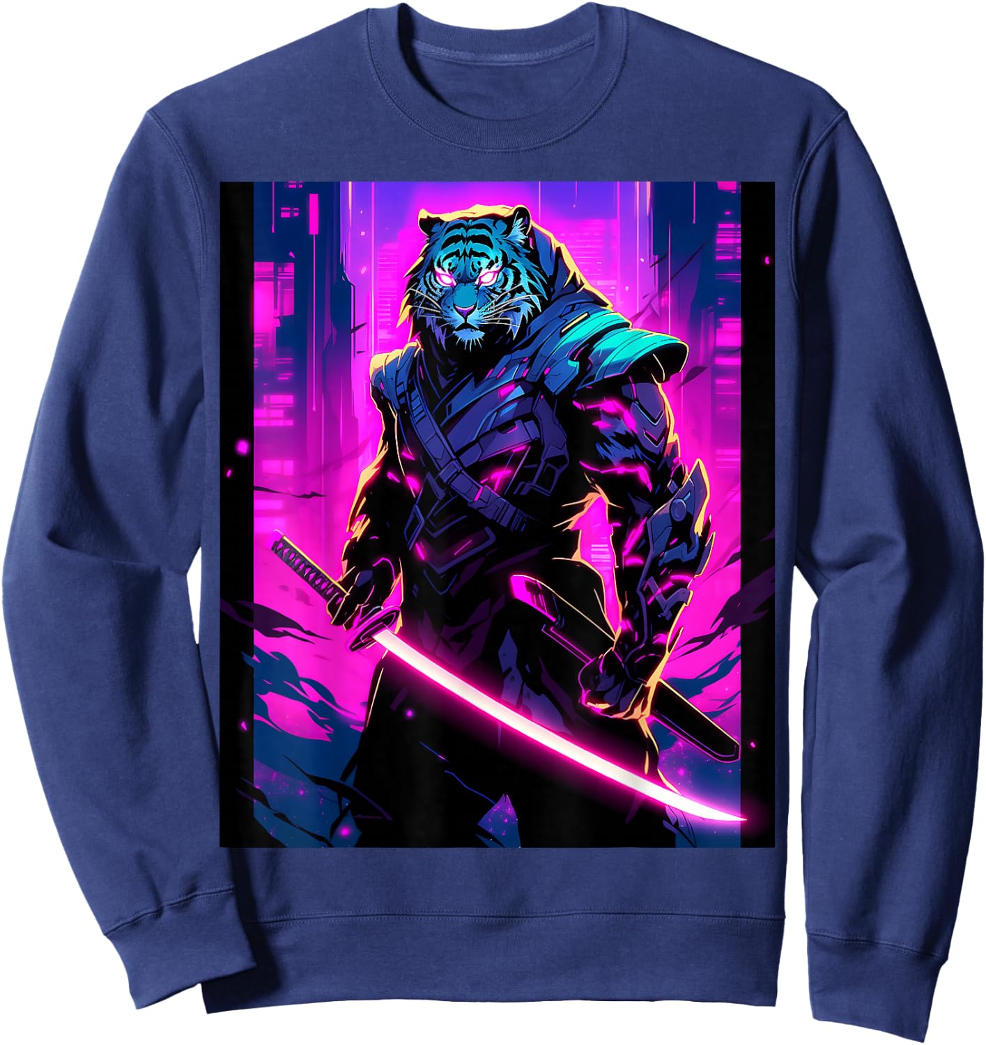 Night's Warrior: Featuring a Tiger Samurai in the Darkness Sweatshirt - Sweatshirt | Navy