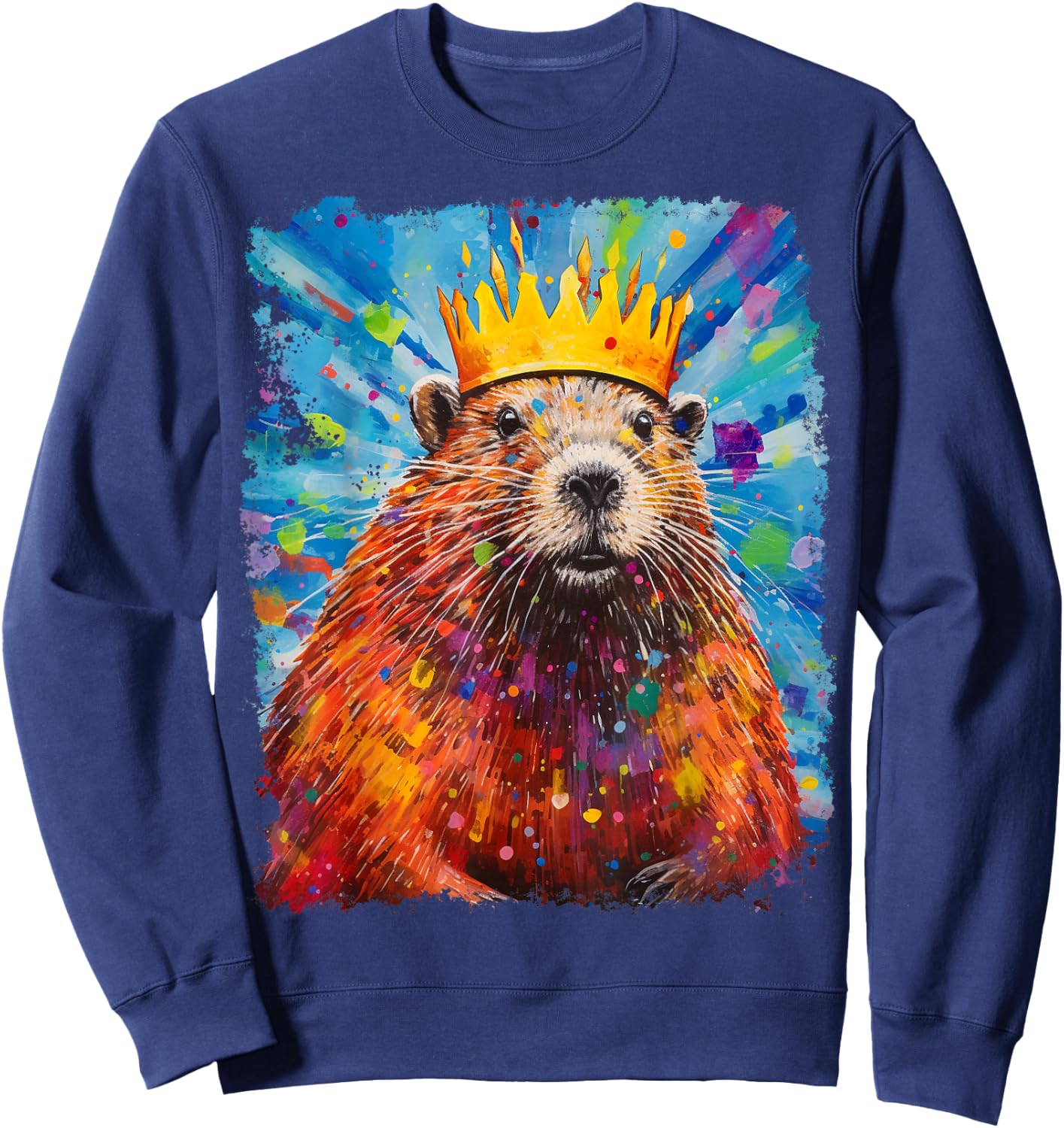 Pop Art Colorful Beaver King Queen Sweatshirt - Sweatshirt | Navy
