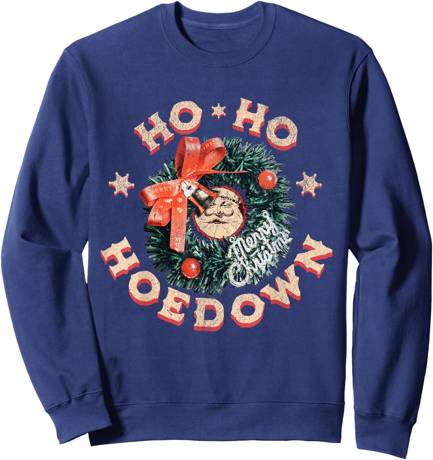 Ho Ho Hoedown Santa Jingle Bells Vintage Western Christmas Sweatshirt - Sweatshirt | Navy