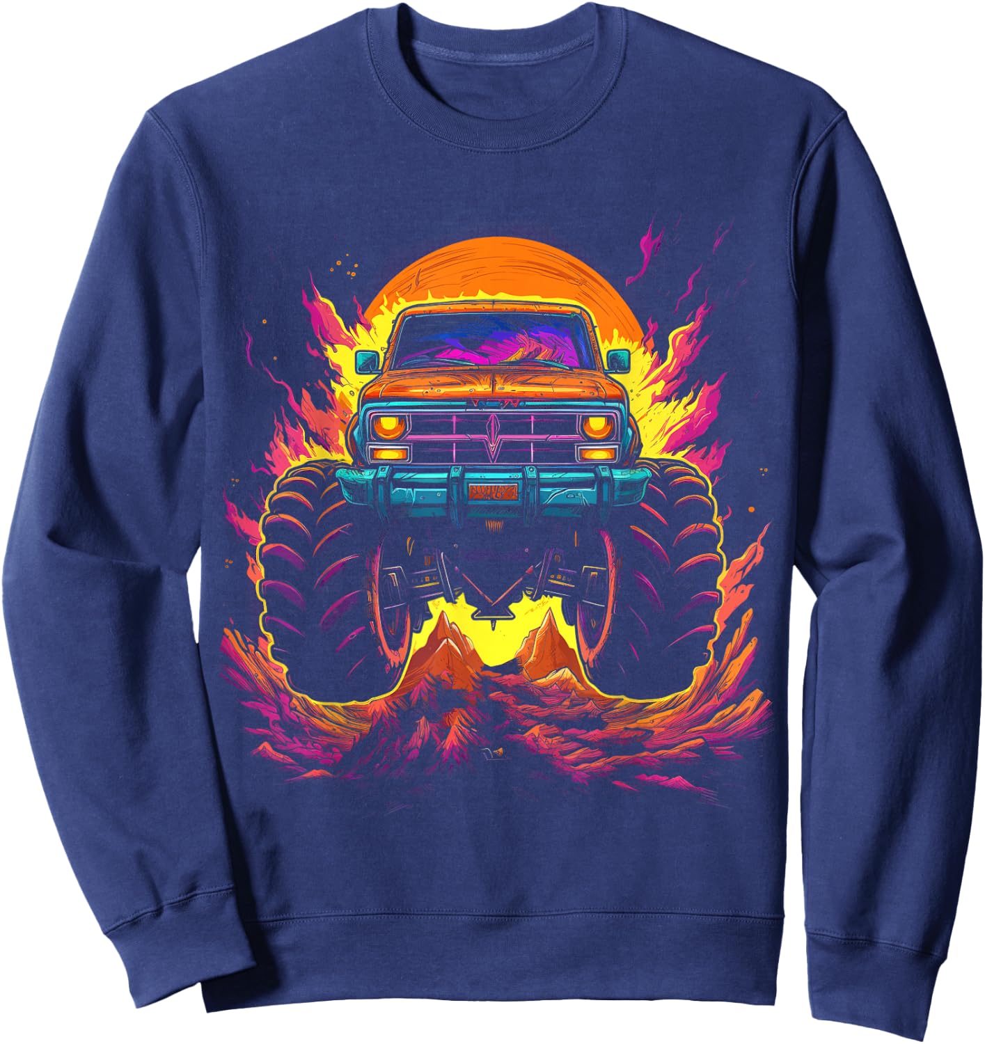 Retro Vintage Monster Truck Retro Sunset Monster Truck Boys Sweatshirt - Sweatshirt | Navy