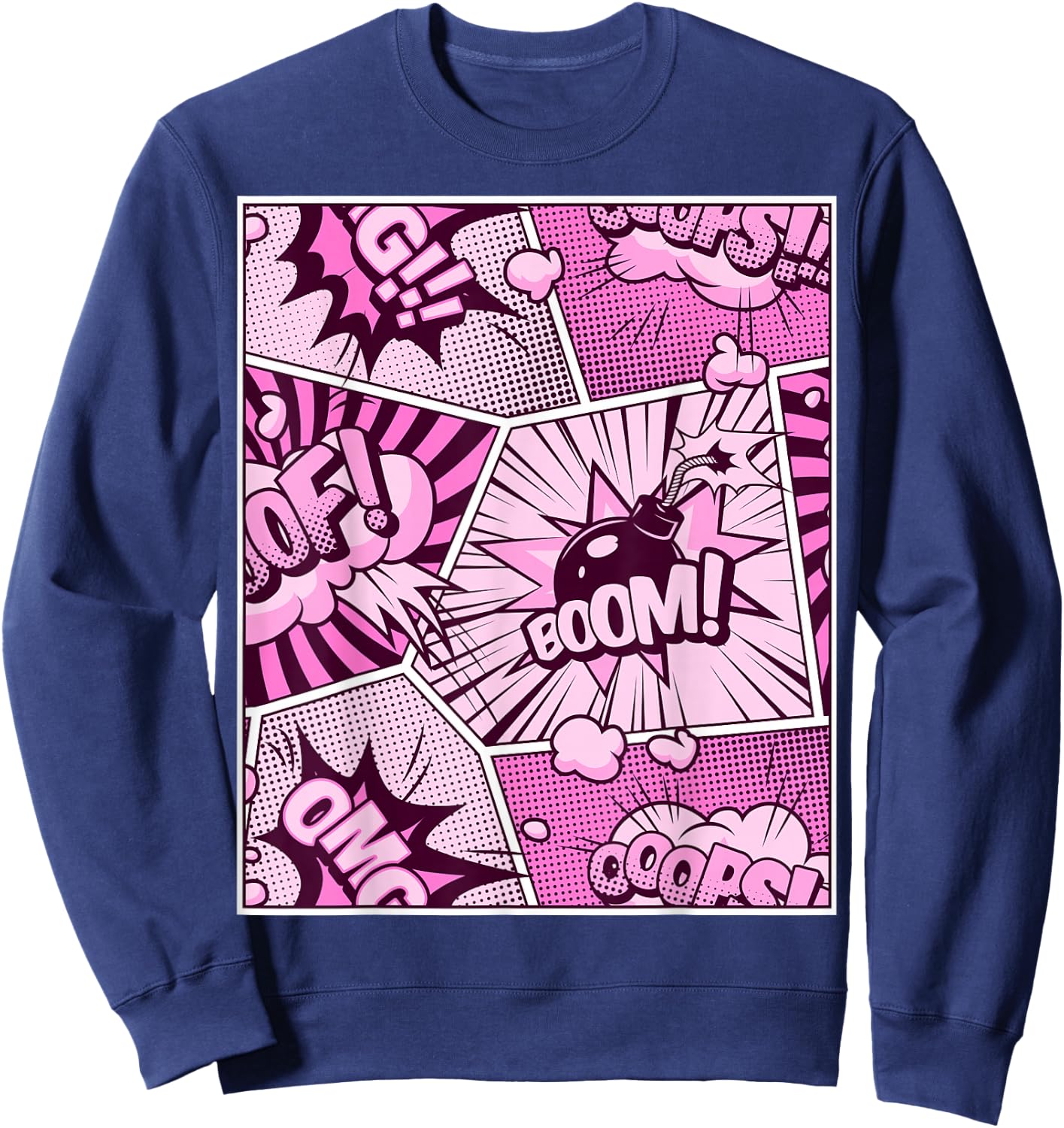 Comic Book Pink Color Graphic Sweatshirt - Sweatshirt | Navy