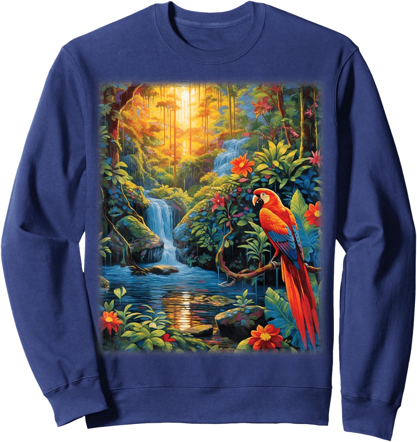 Colorful Parrots Rain Forest Jungle Macaw Parrot Men Women Sweatshirt - Sweatshirt | Navy