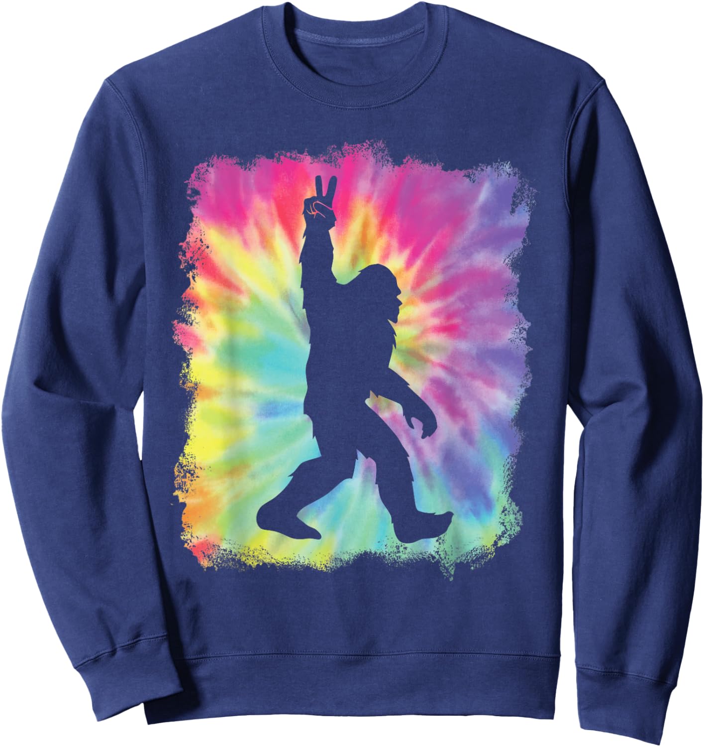 Bigfoot Sasquatch Peace Big Foot Squatch Tie Dye Rainbow Sweatshirt - Sweatshirt | Navy