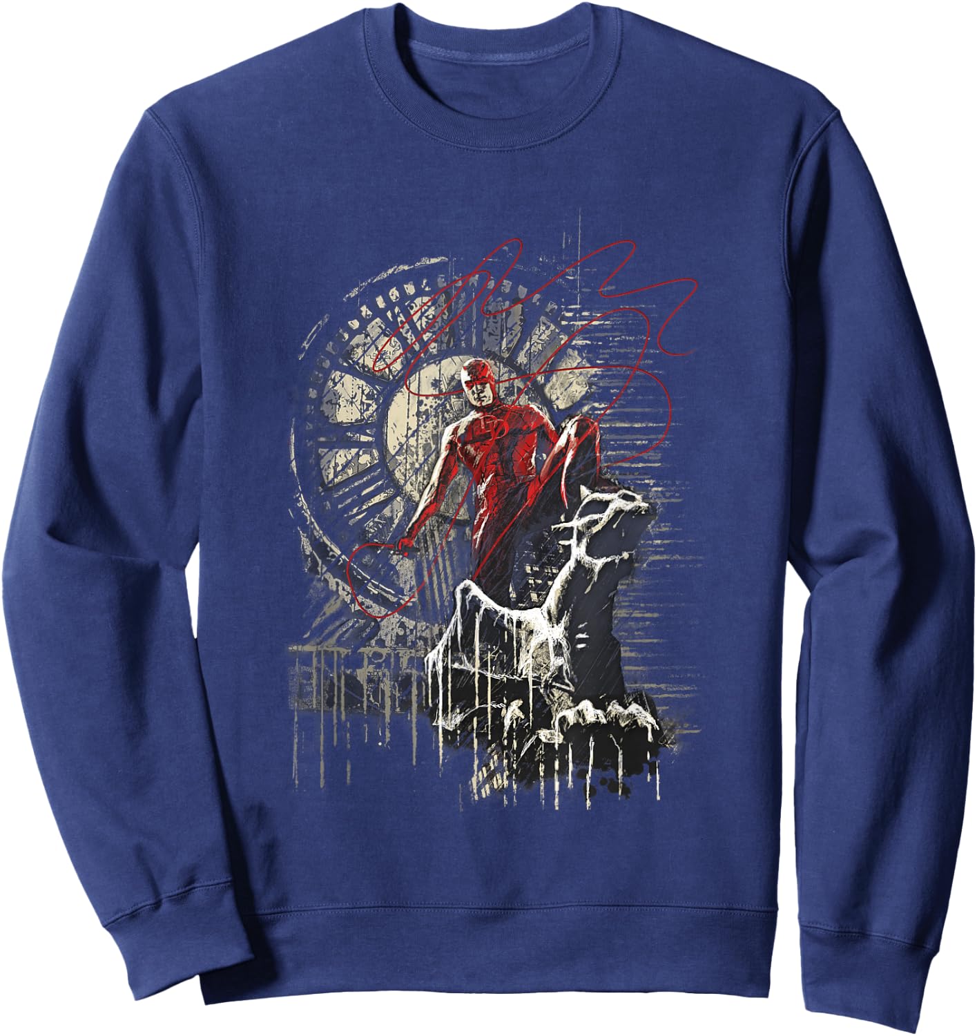 Marvel Comics Retro Classic Daredevil Standing On Gargoyle Sweatshirt - Sweatshirt | Navy