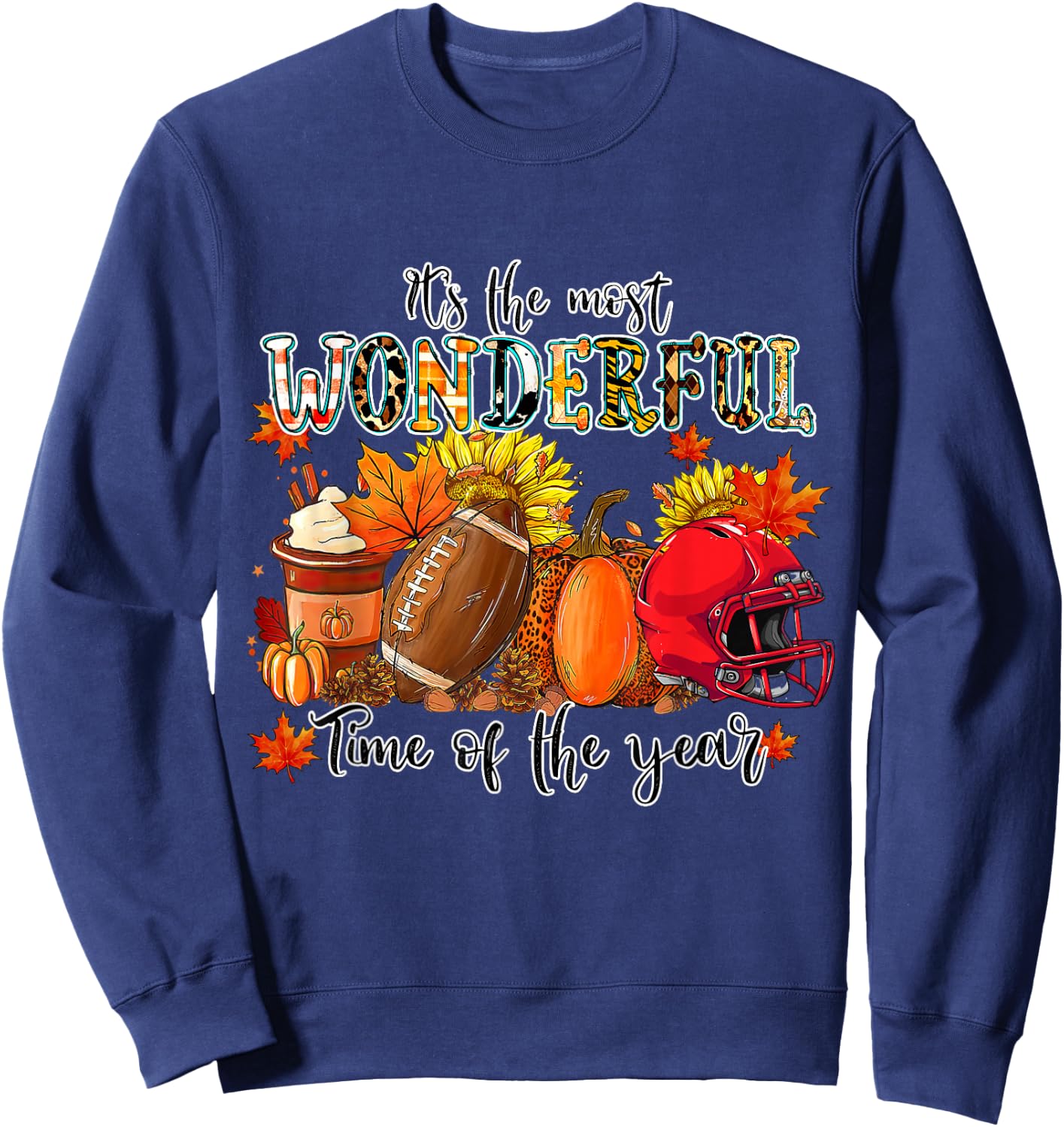 Fall Pumpkin Football It's Most Wonderful Time of The Year Sweatshirt - Sweatshirt | Navy