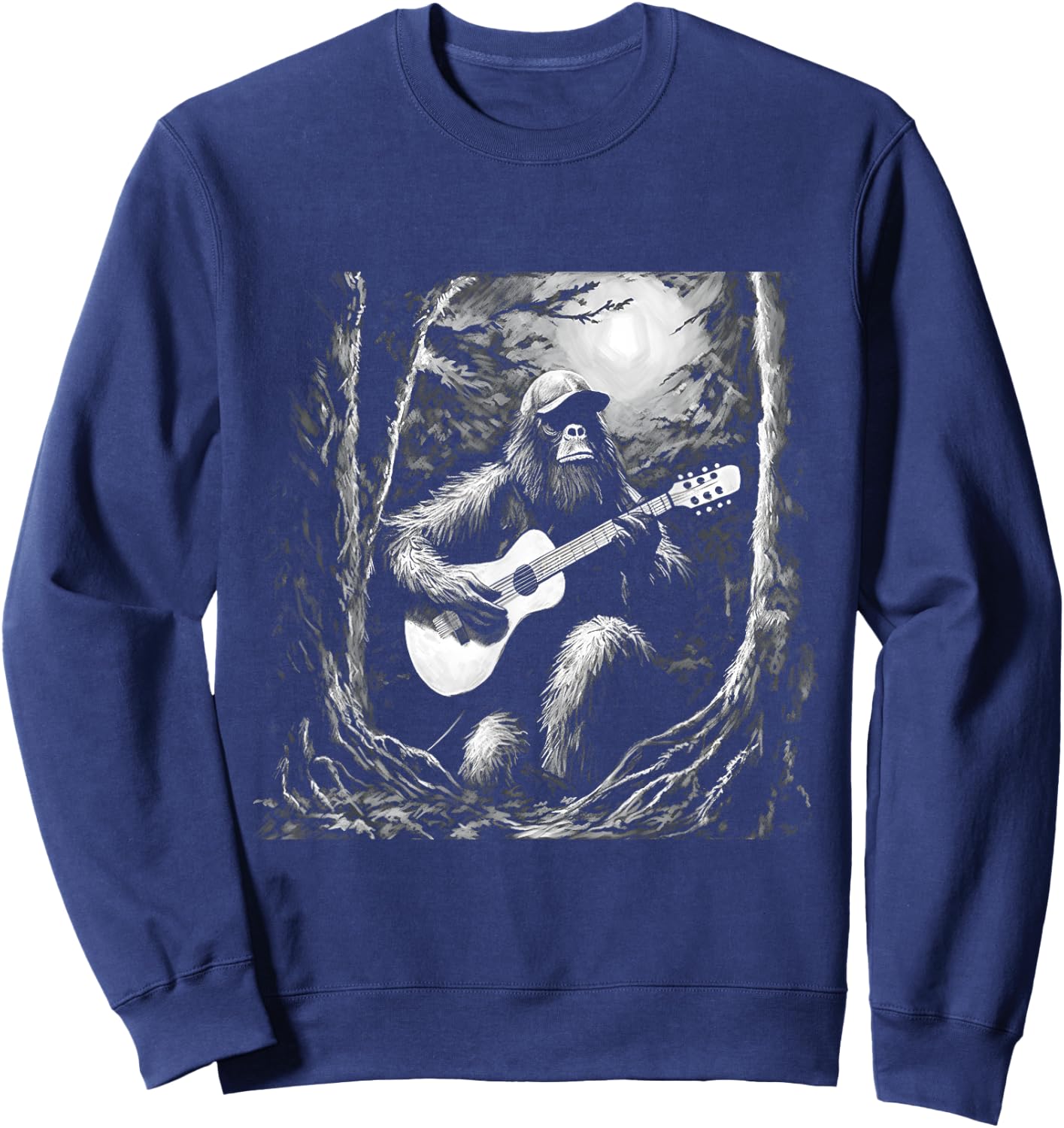 Bigfoot Playing Acoustic Guitar Funny Sasquatch Big Foot Sweatshirt - Sweatshirt | Navy