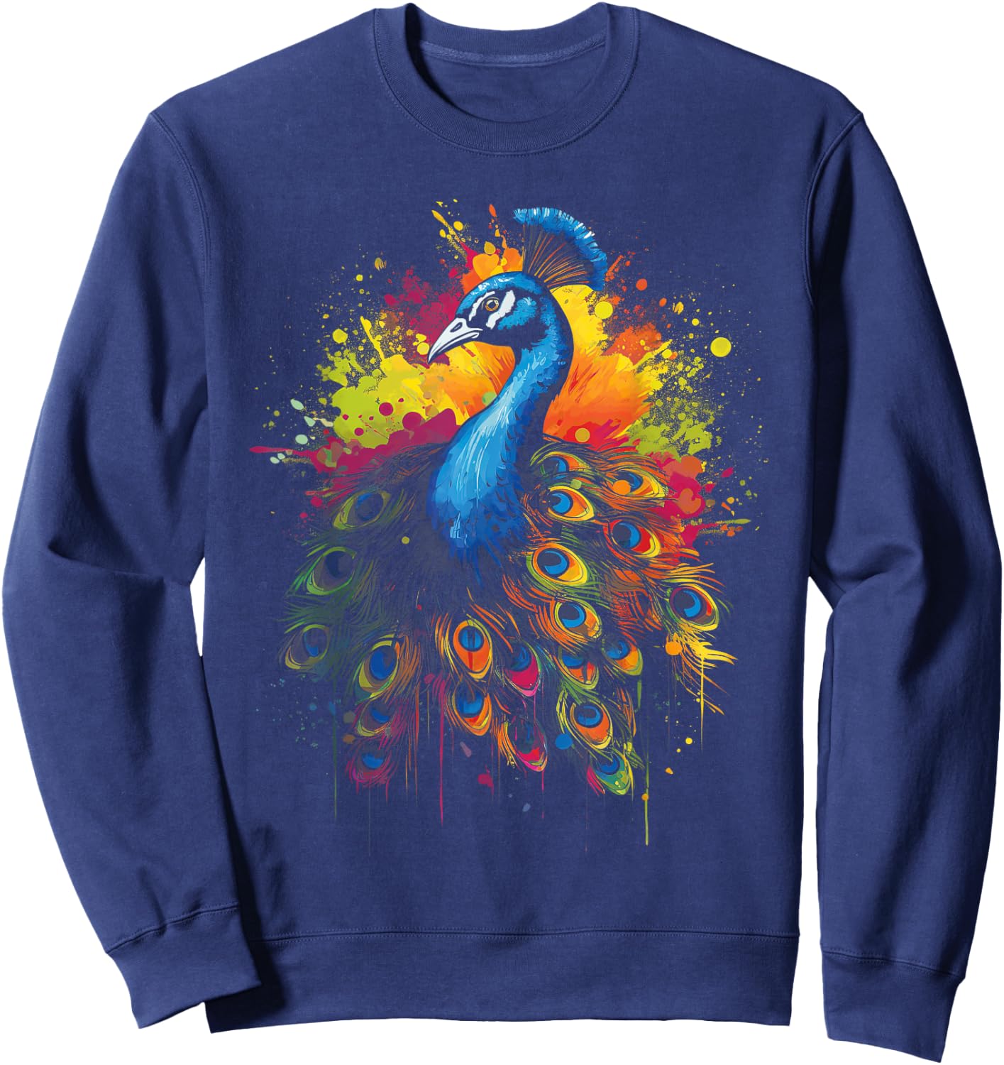 Colorsplash Artwork Peacock Bird Multicolor Sweatshirt - Sweatshirt | Navy