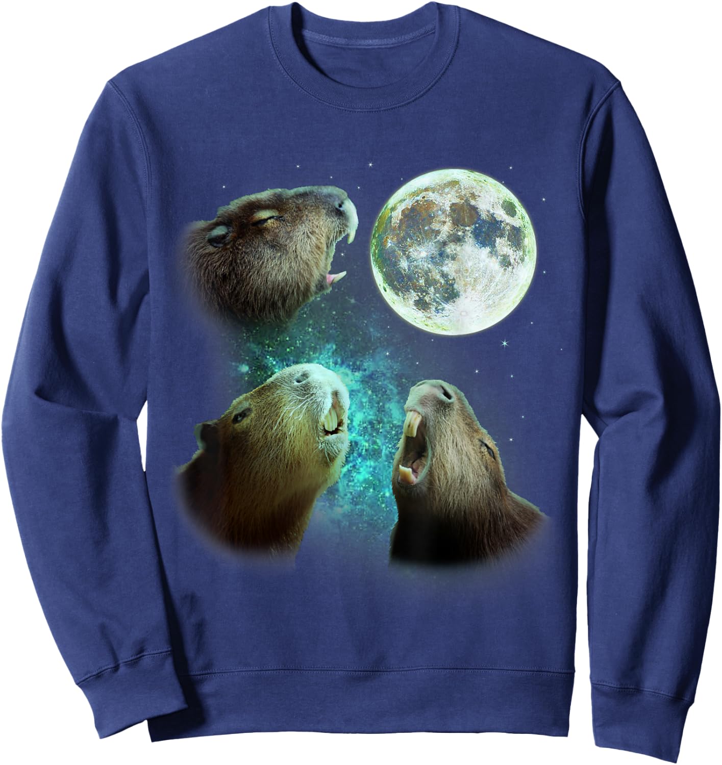 Three Capybaras Howl At Moon 3 Wolfs - Wolves Parody Sweatshirt - Sweatshirt | Navy