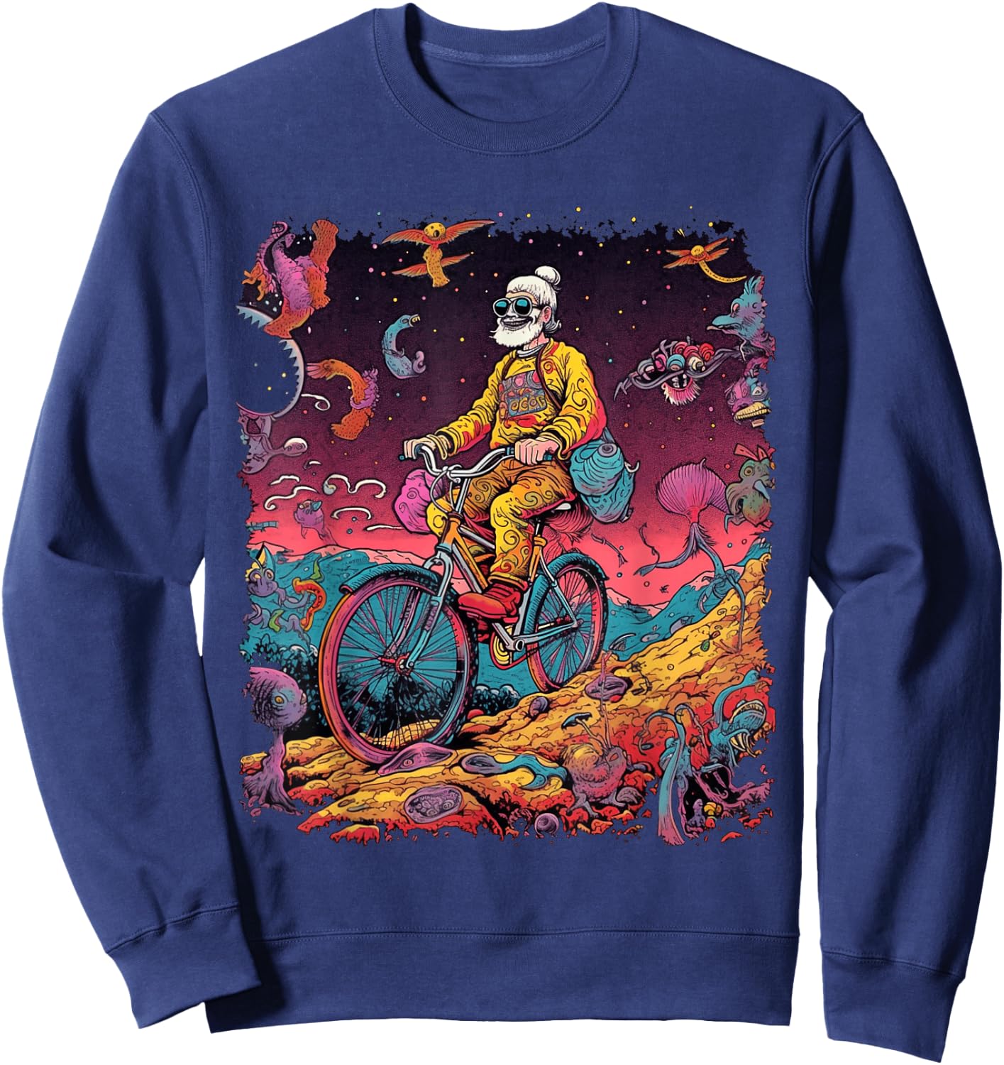 Bicycle Day Hofmann Trip | Psychedelic Comic Style Hippie Sweatshirt - Sweatshirt | Navy