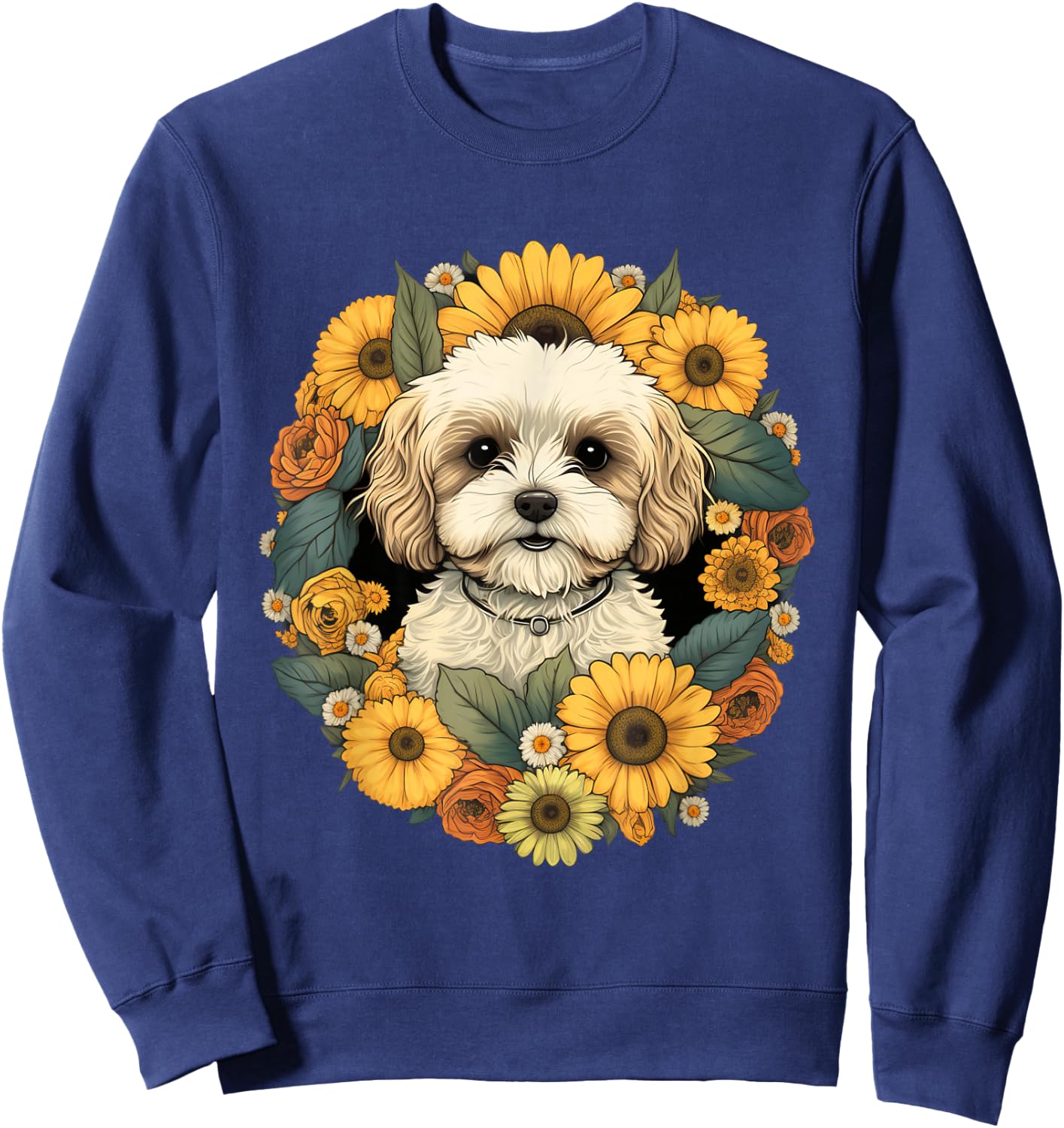Sunflower Hippie Floral Cavachon Dog Sweatshirt - Sweatshirt | Navy