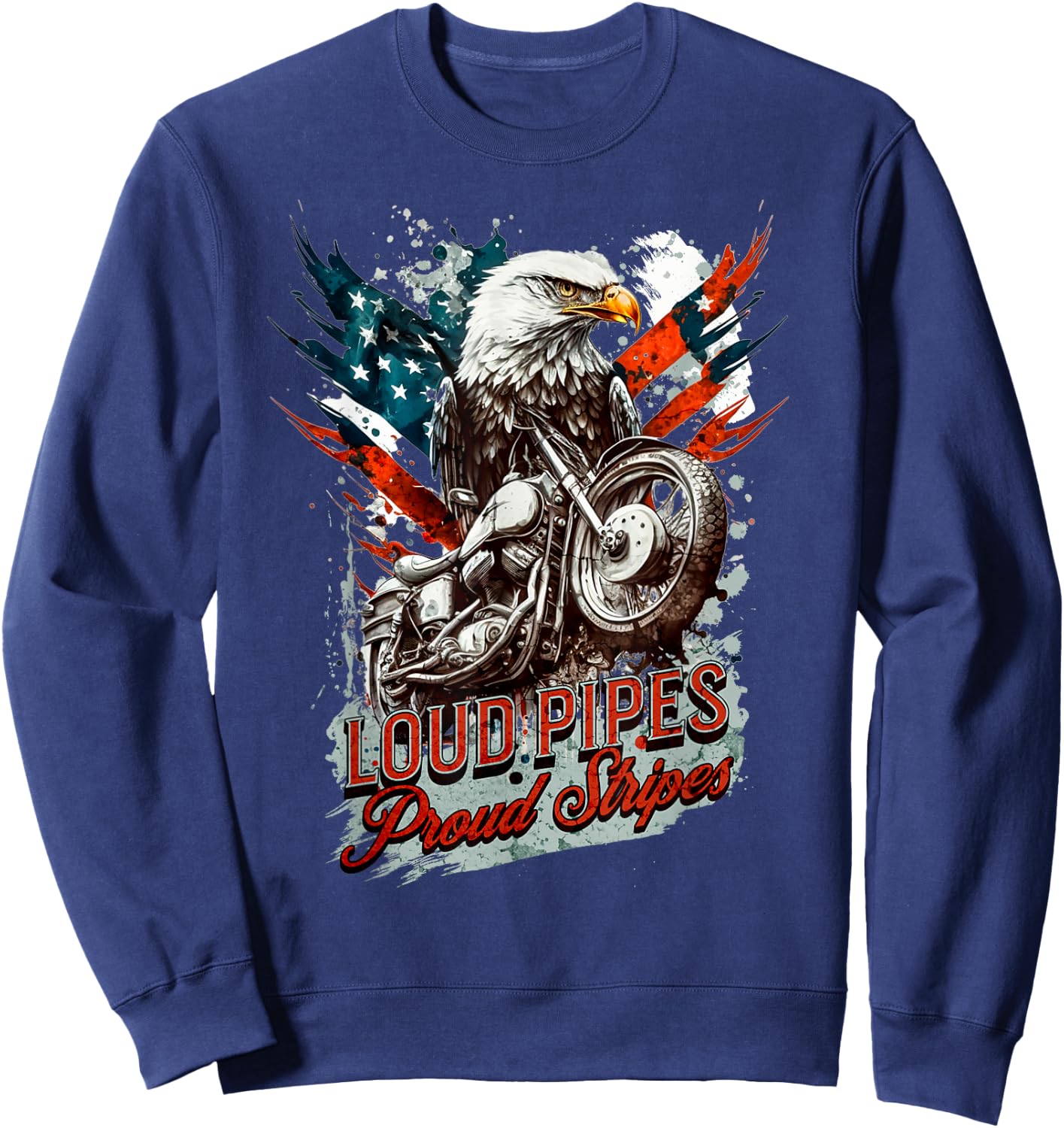 Patriotic Old Biker American US Flag Vintage Motorcycle Men Sweatshirt - Sweatshirt | Navy