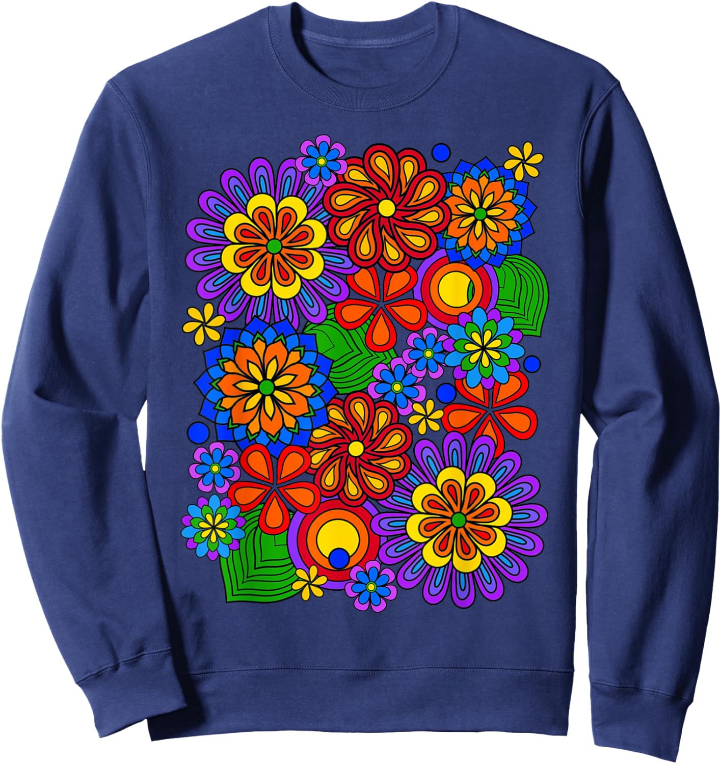 Colorful Rainbow Retro Flower Power Art Sweatshirt - Sweatshirt | Navy