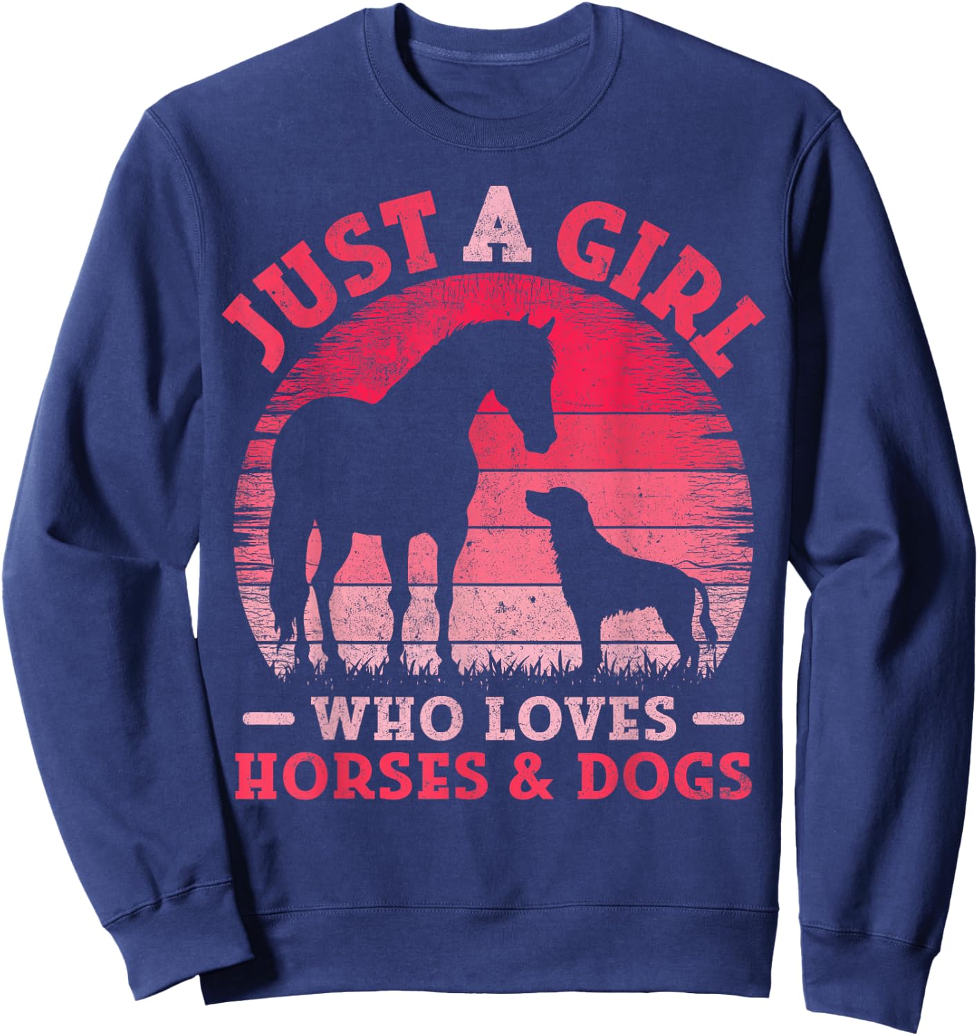 Funny Just A Girl Who Loves Horses and Dogs Women Girls Sweatshirt - Sweatshirt | Navy