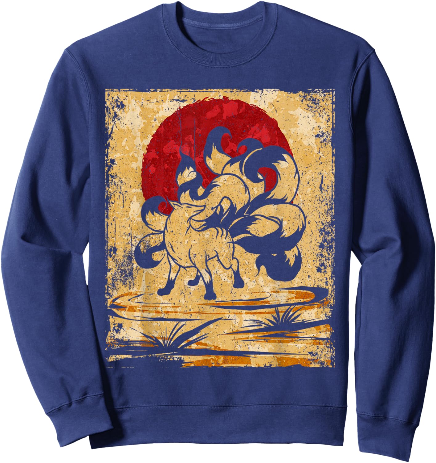Nine Tailed Fox Japanese Art Retro Sweatshirt - Sweatshirt | Navy