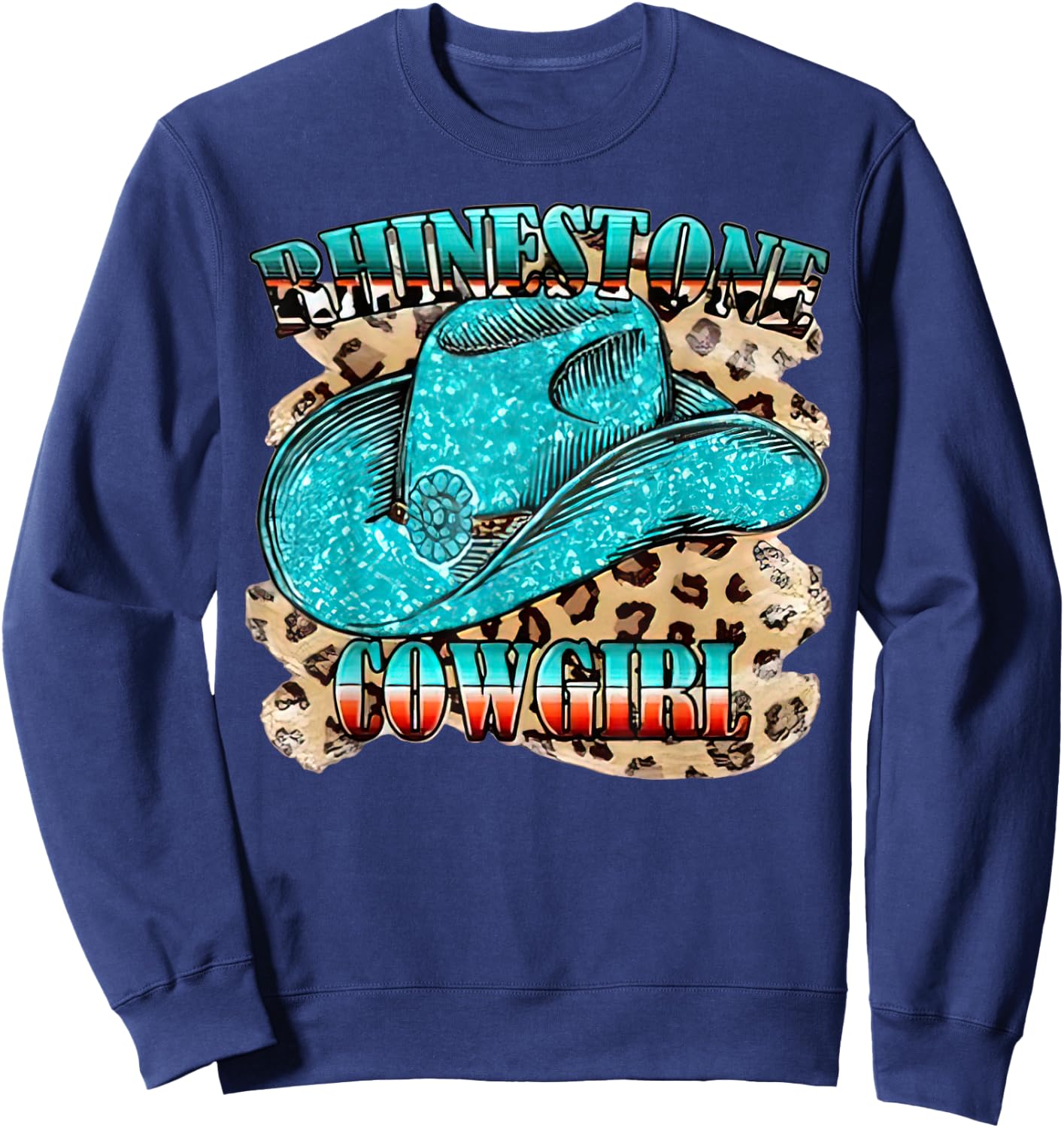 Rhinestone Cowgirl Western Boots Chapeau Western Country Sweatshirt - Sweatshirt | Navy