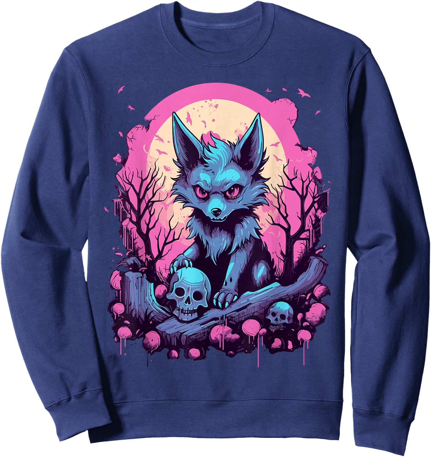 Wolf Pastel Goth Kawaii Cute Creepy Cool Stuff Sweatshirt - Sweatshirt | Navy