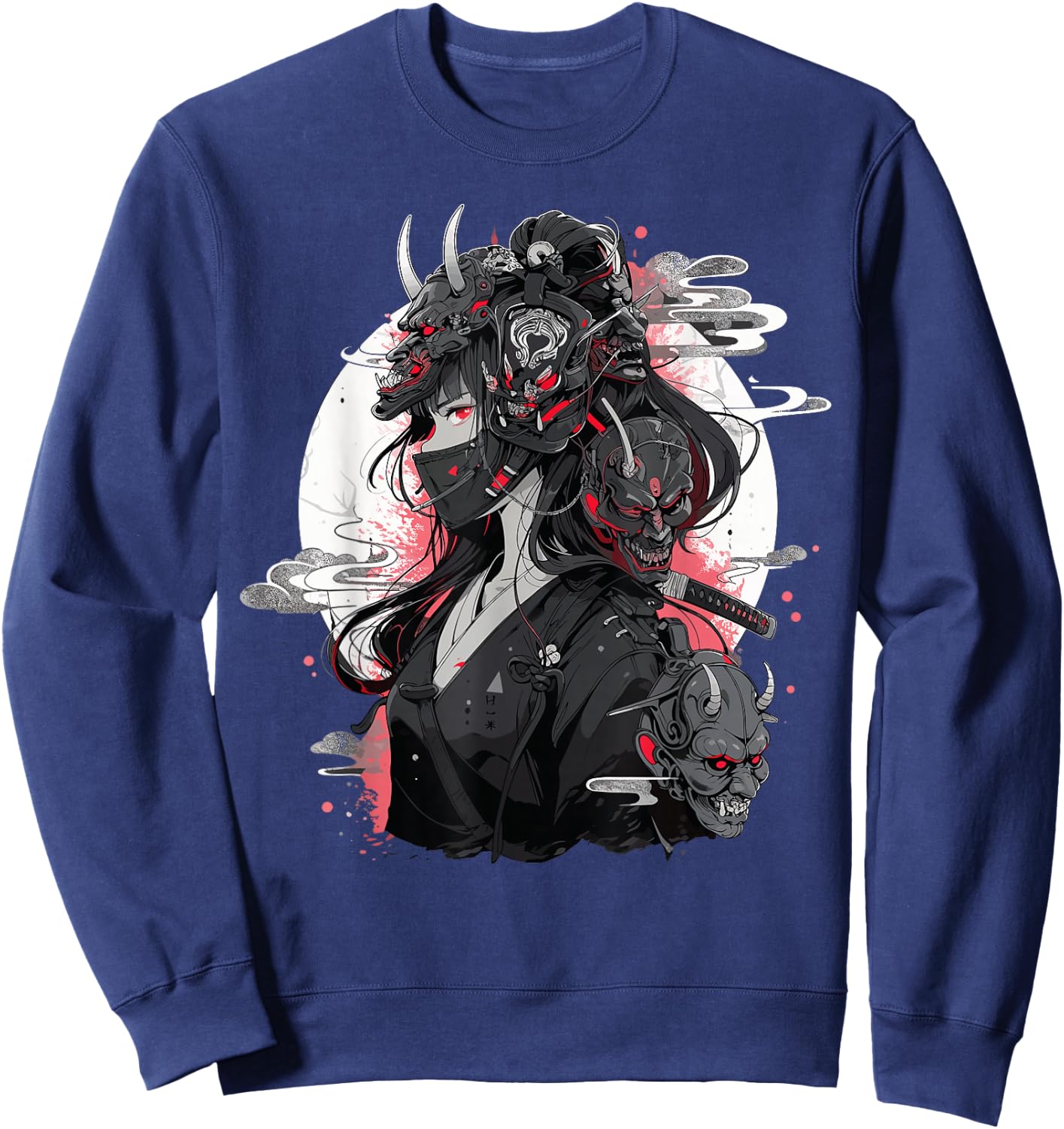 Anime Girl Gothic Waifu Japanese Kawaii Otaku Oni Mask Sweatshirt - Sweatshirt | Navy
