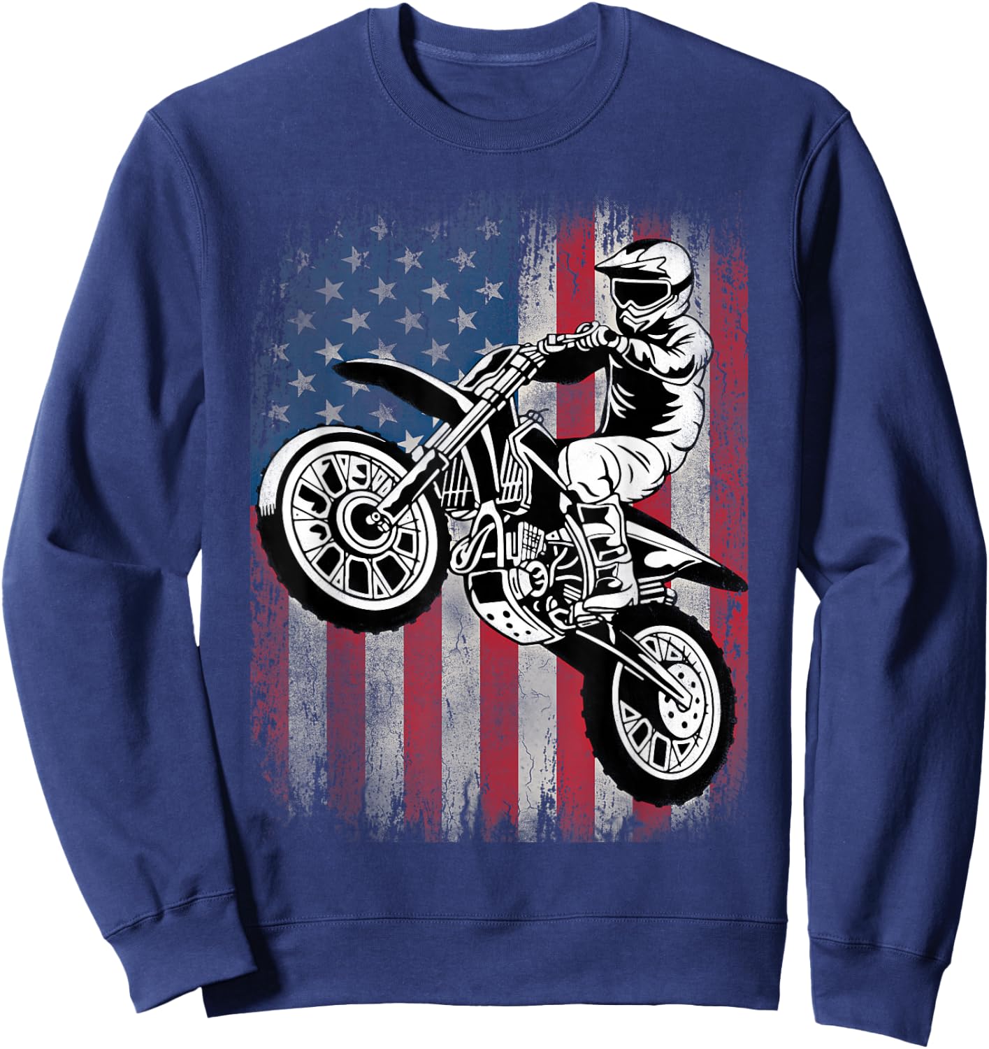 Dirt Bike American Flag Motocross Dirtbike Biker 4th of July Sweatshirt - Sweatshirt | Navy
