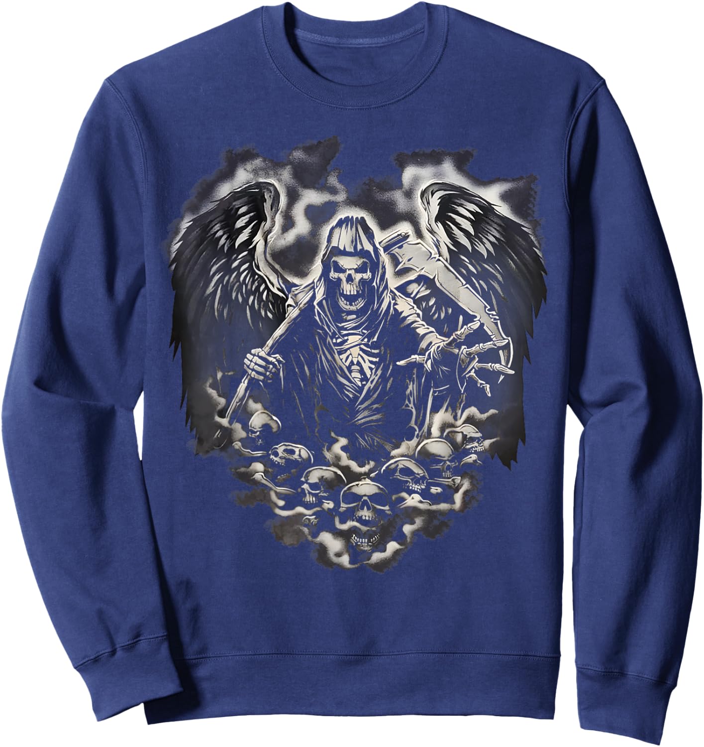 Grim Reaper Skull Heart Scythe Skeleton Angel Death Horror Sweatshirt - Sweatshirt | Navy