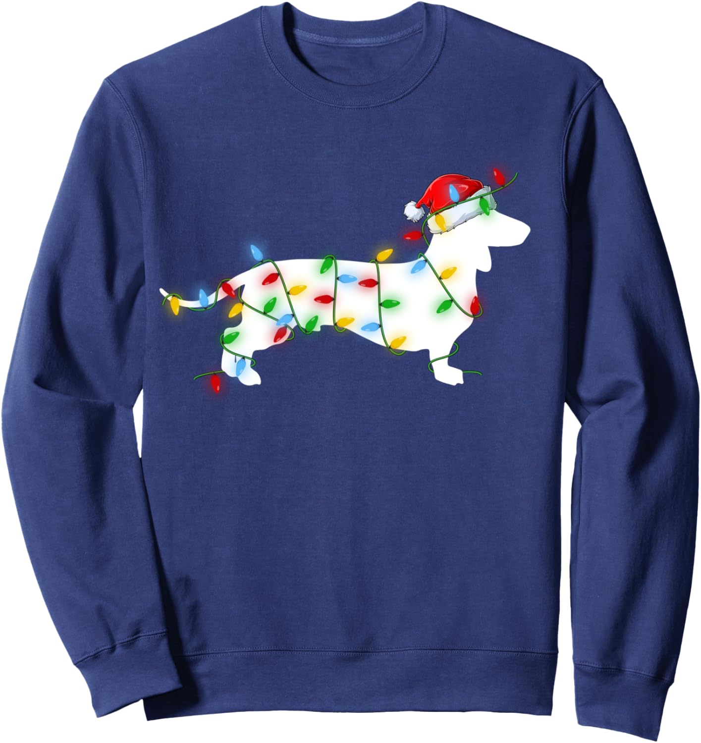 Wiener Dog Lover Lighting Xmas Santa Dachshund Christmas Sweatshirt - Sweatshirt | Navy