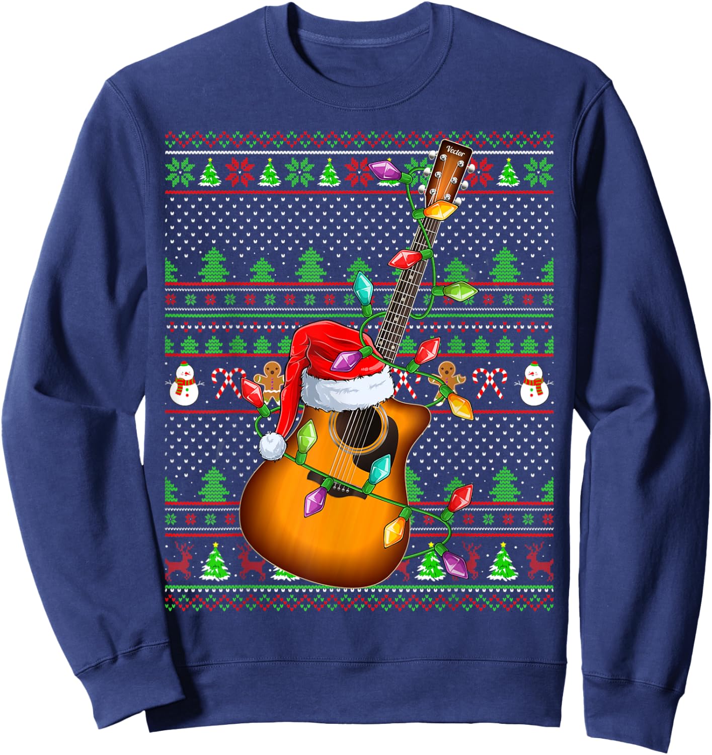 Ugly Xmas Sweater Style Lighting Guitar Christmas Sweatshirt - Sweatshirt | Navy