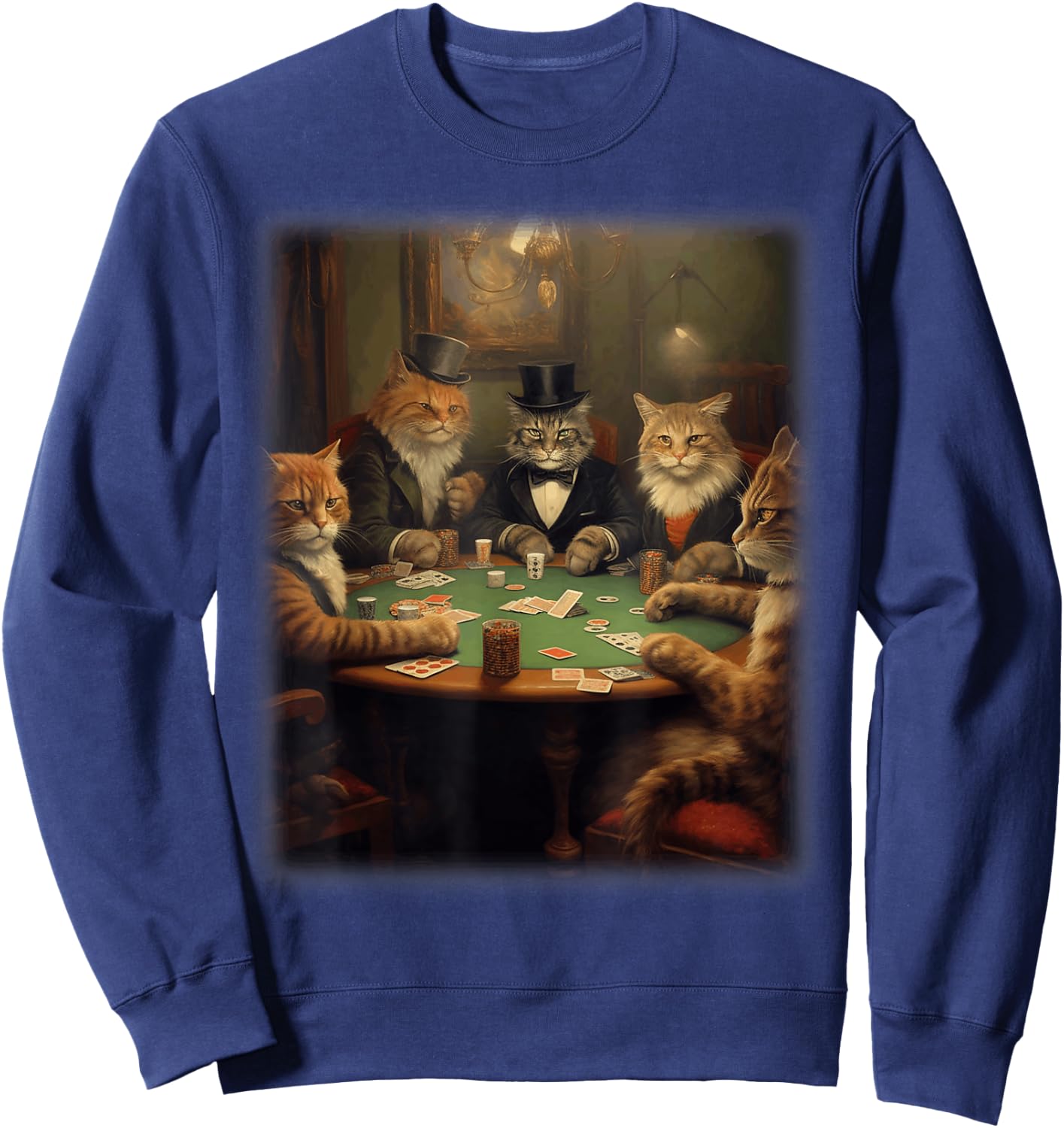 Cats Playing Poker | A Friend in Need | Funny Cat Lover Art Sweatshirt - Sweatshirt | Navy