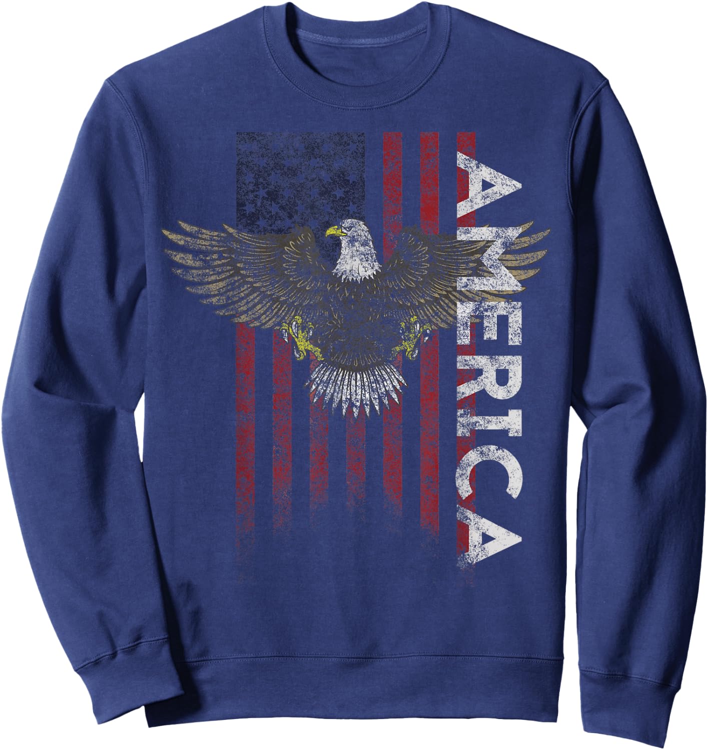 Distressed American Flag Vintage USA Flags Men Women America Sweatshirt - Sweatshirt | Navy