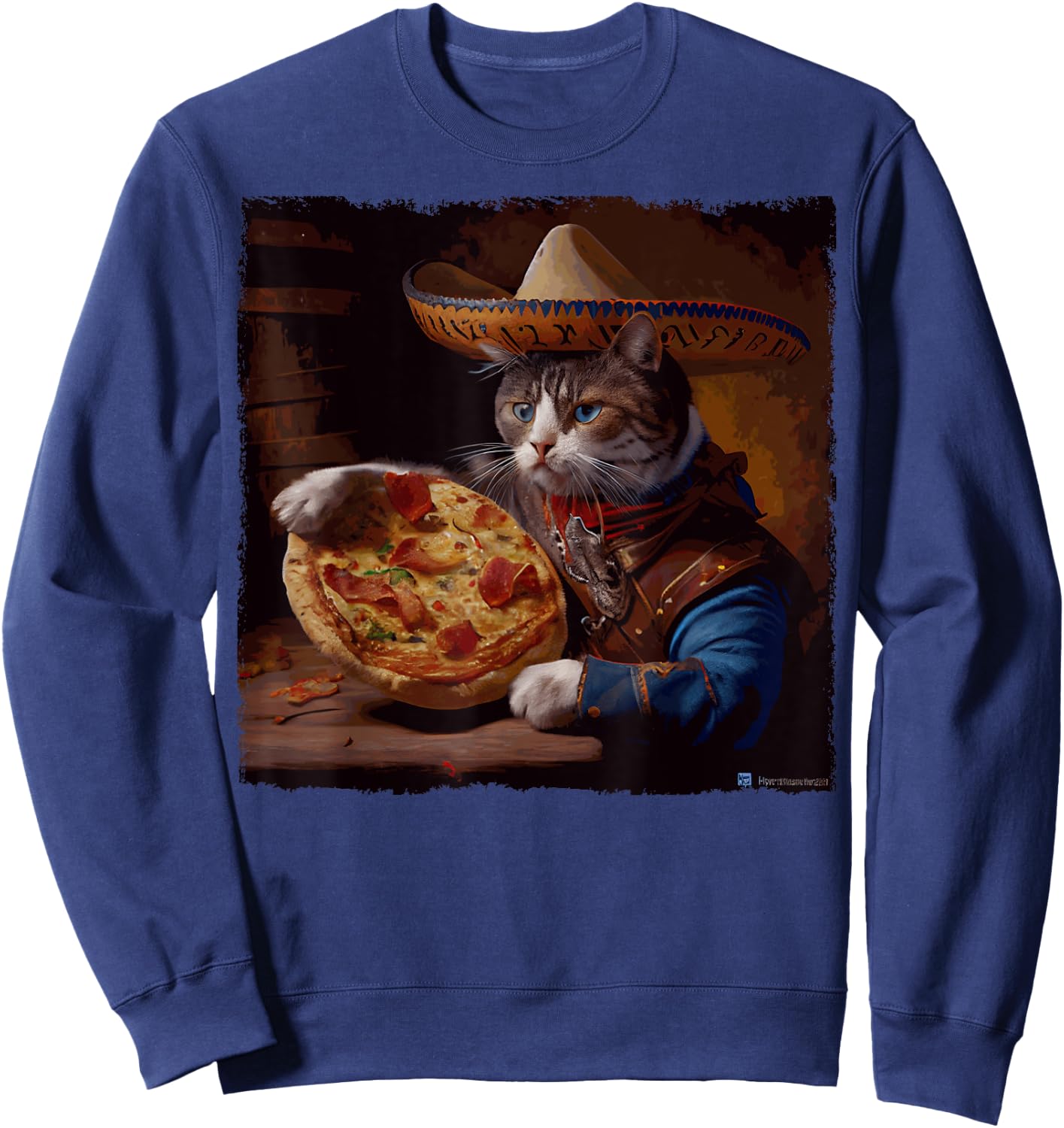 Funny Cat Cowboy Pizza Sweatshirt - Sweatshirt | Navy