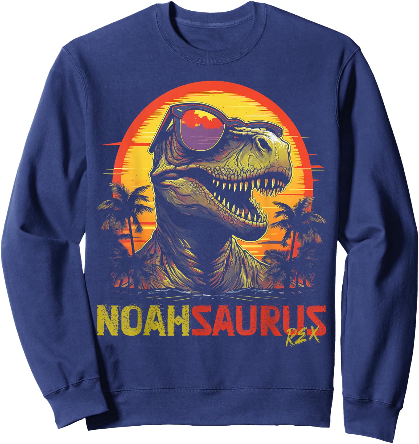Noah Saurus Funny Personalized Dinosaur T Rex Name Boy Sweatshirt - Sweatshirt | Navy