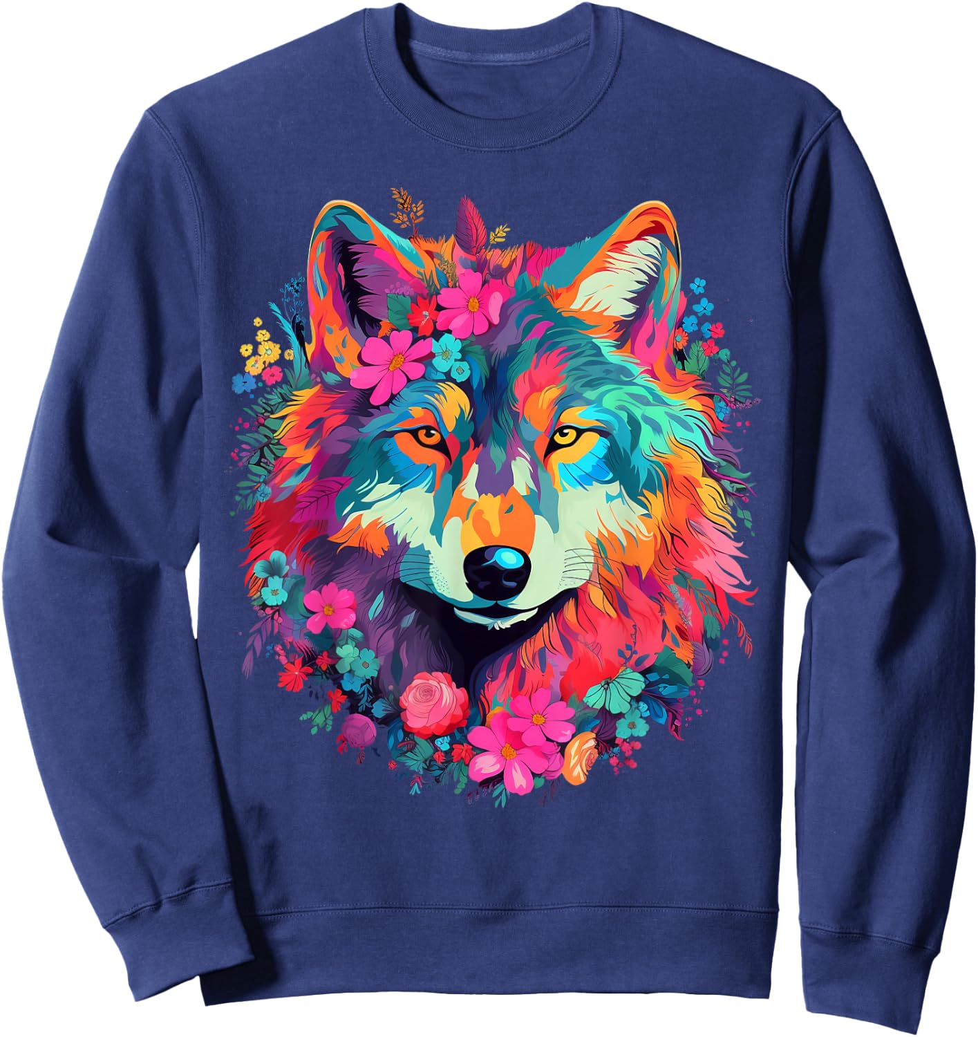 Cute Flower Wolf on summer Floral Wolf Men Women Kids Sweatshirt - Sweatshirt | Navy