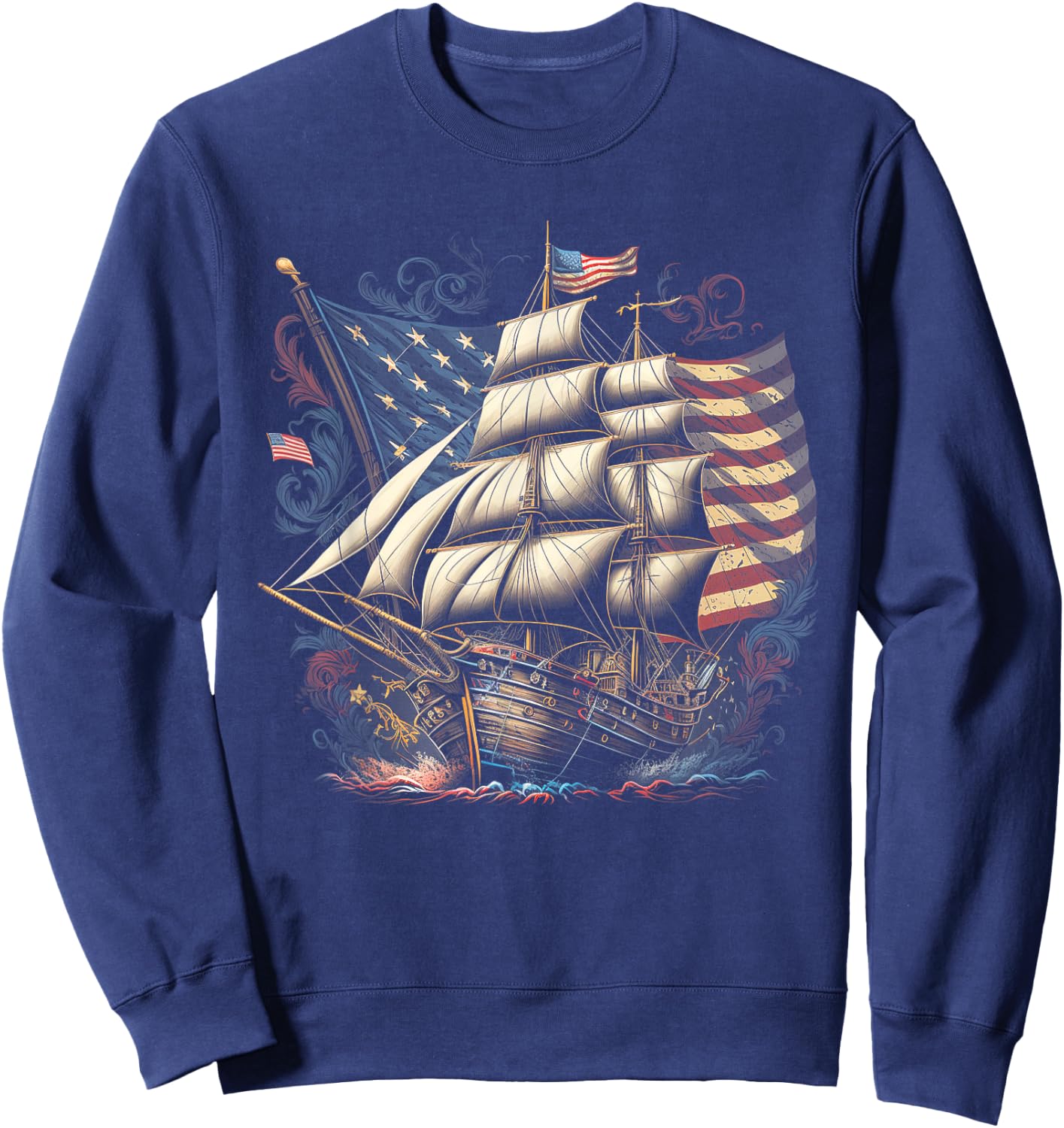 Pirate 4th of July American Flag USA America Funny Ship Boat Sweatshirt - Sweatshirt | Navy