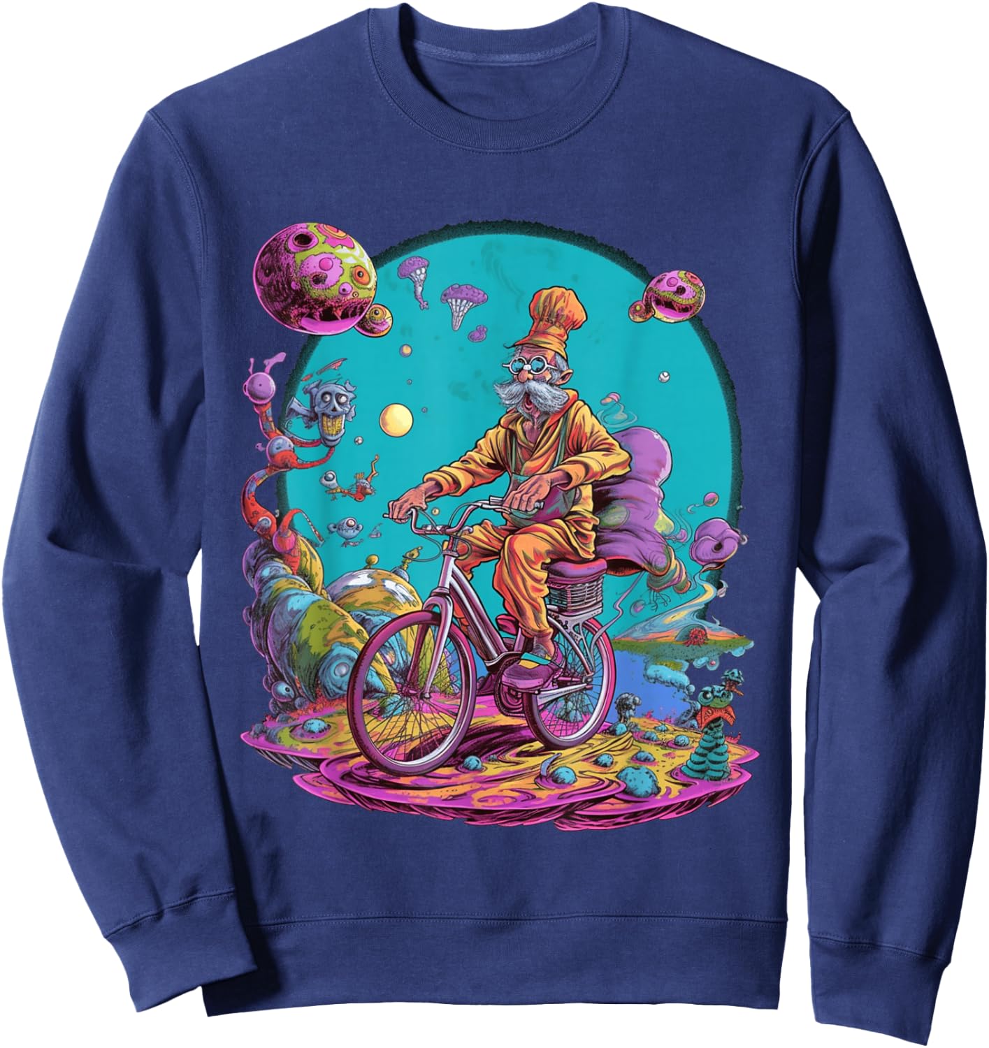 Bicycle Day Hofmann Trip | Psychedelic Comic Style Hippie Sweatshirt - Sweatshirt | Navy