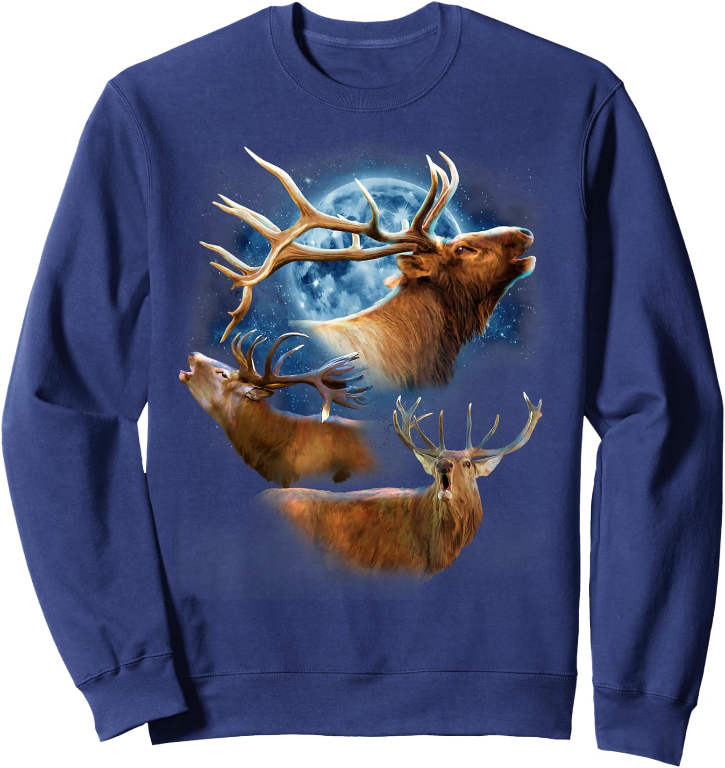 Funny Elk Hunting - Elk Howling at the Moon Sweatshirt - Sweatshirt | Navy