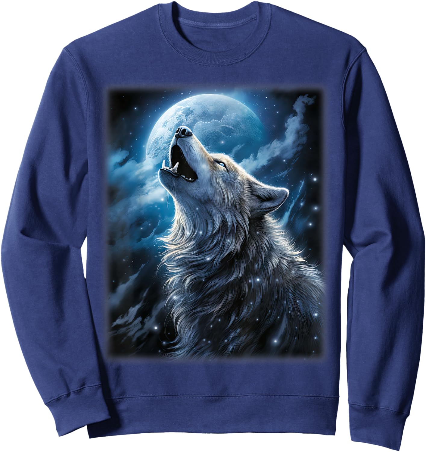 Wolf howling at the Moon Fantasy Art Wildlife Sweatshirt - Sweatshirt | Navy