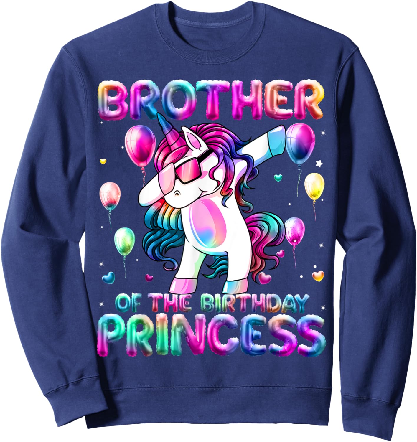 Brother of the Birthday Princess Girl Dabbing Unicorn Bro Sweatshirt - Sweatshirt | Navy