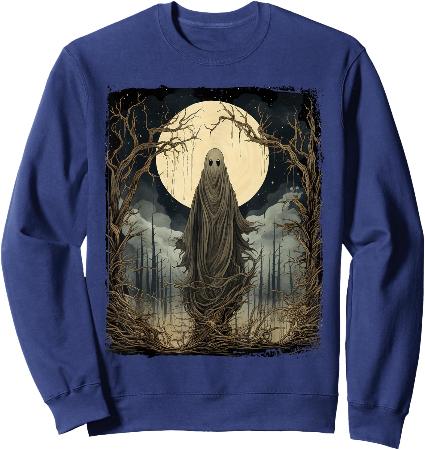 Vintage Art Men Women Retro Scary Gothic Halloween Ghost Sweatshirt - Sweatshirt | Navy